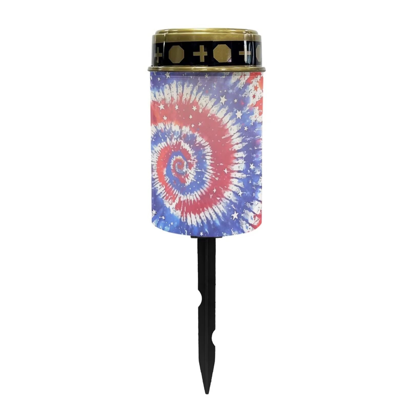Psesaysky Cemetery Solar Lights Tie-Dye American Flag Solar Stake Lights Decorative for Grave Yard Patio Outdoor