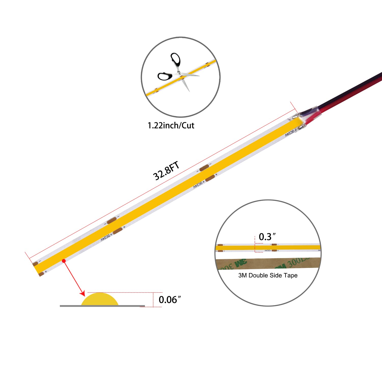 Pandery Led Strip Lights 32.8Ft,Dimmable Cob Led Strip With Adapter And Remote,Superbright 24V Led Tape,Cri90+,2700K Warm White