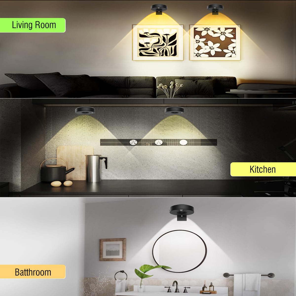 3Pack Led Picture Lights For Wall Rechargeable Battery Picture Frame Light With Remote Wireless Magnetic Art Display Light Dimma