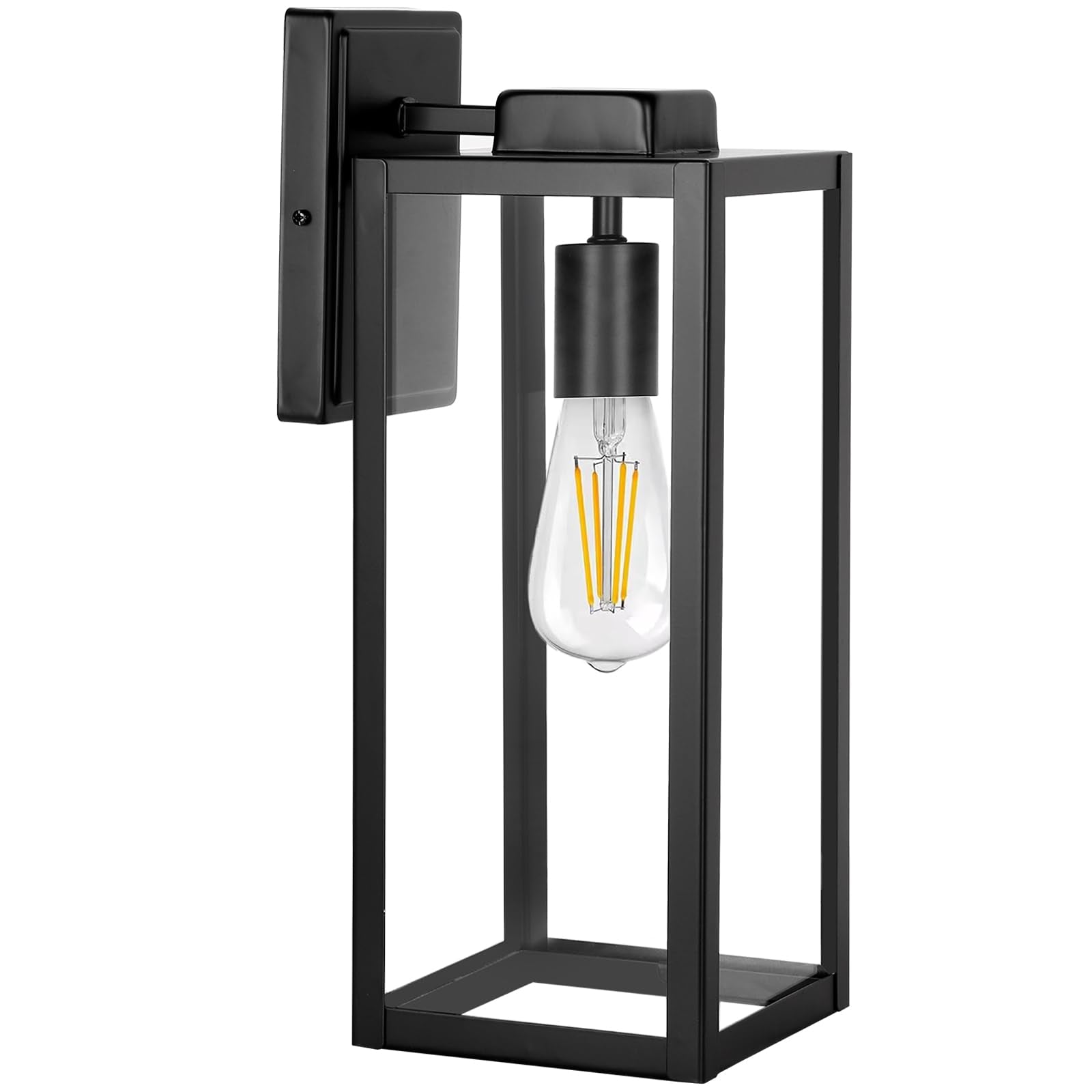 Hykolity Large Outdoor Wall Lantern, 16 Inch, Waterproof Metal Sconce, Matte Black, E26 Socket