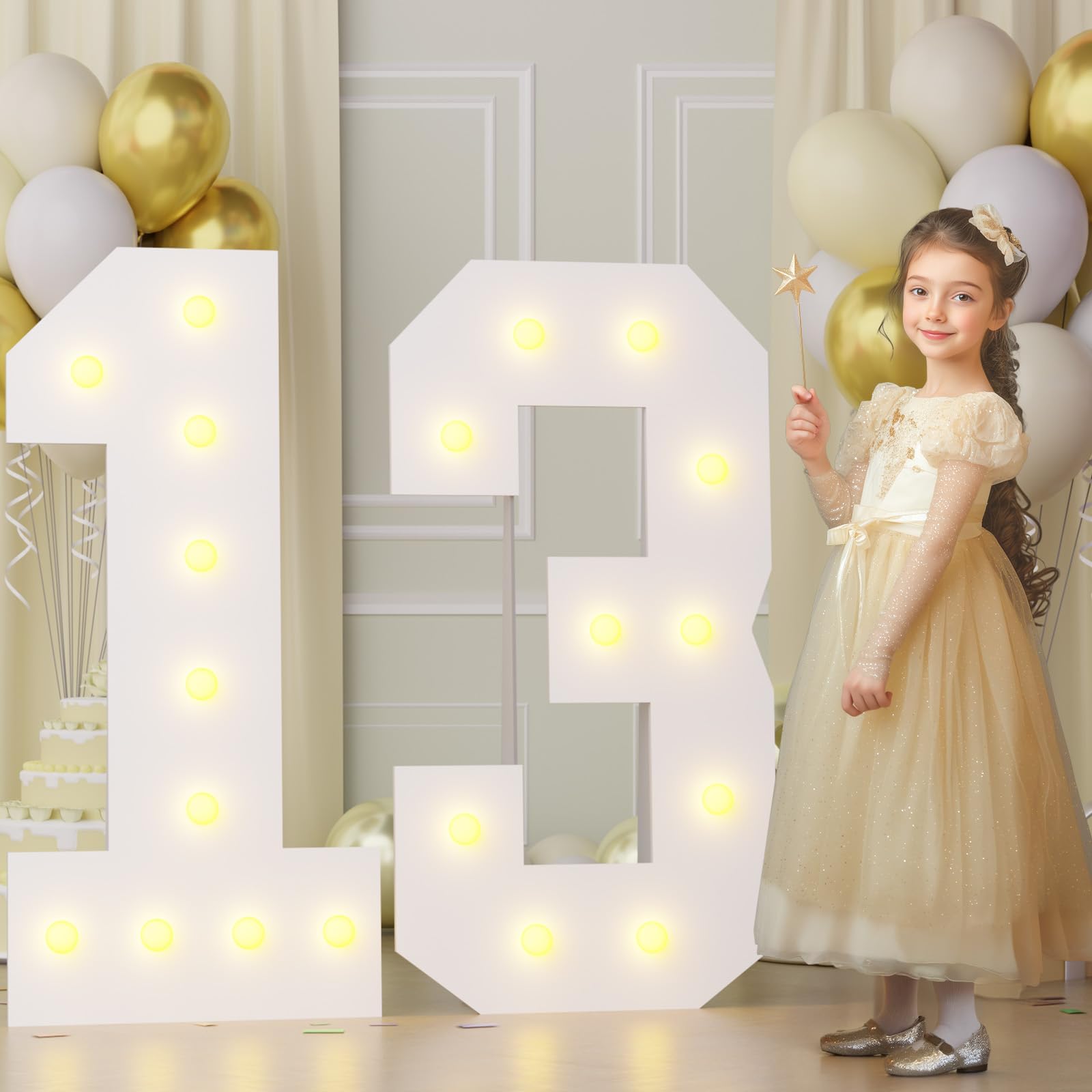 Bugame 4Ft 13 Marquee Numbers  Big 13 Light Up Numbers For 13Th Birthday Decorations Warm Light 13 Year Old Birthday Decorations For Anniversary Party Decor
