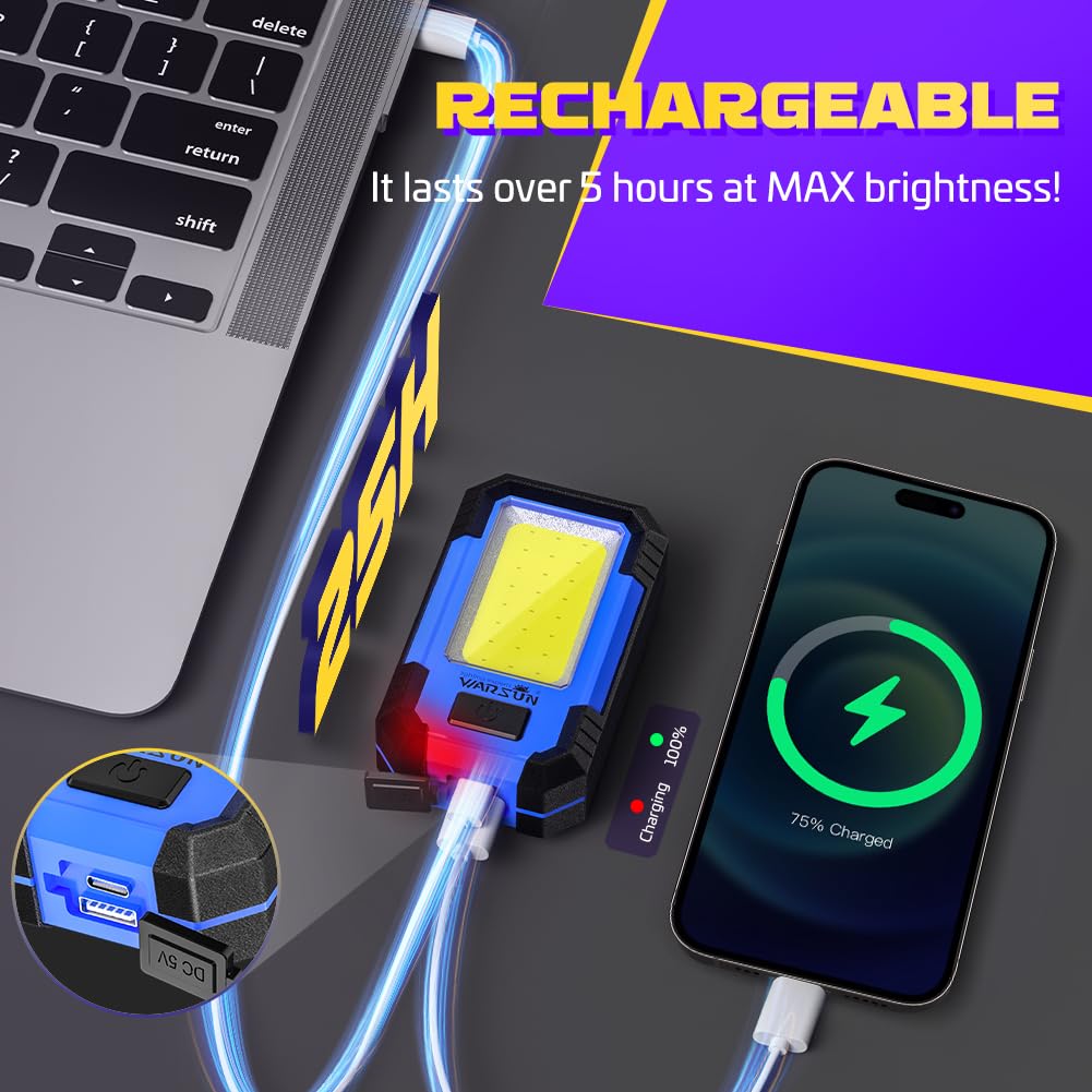 WARSUN Rechargeable LED Work Light - 1200 Lumens, Magnetic, Portable, Blue, Model Y36, Ideal for Car Repair, Camping, Hiking, Gifts for Dad