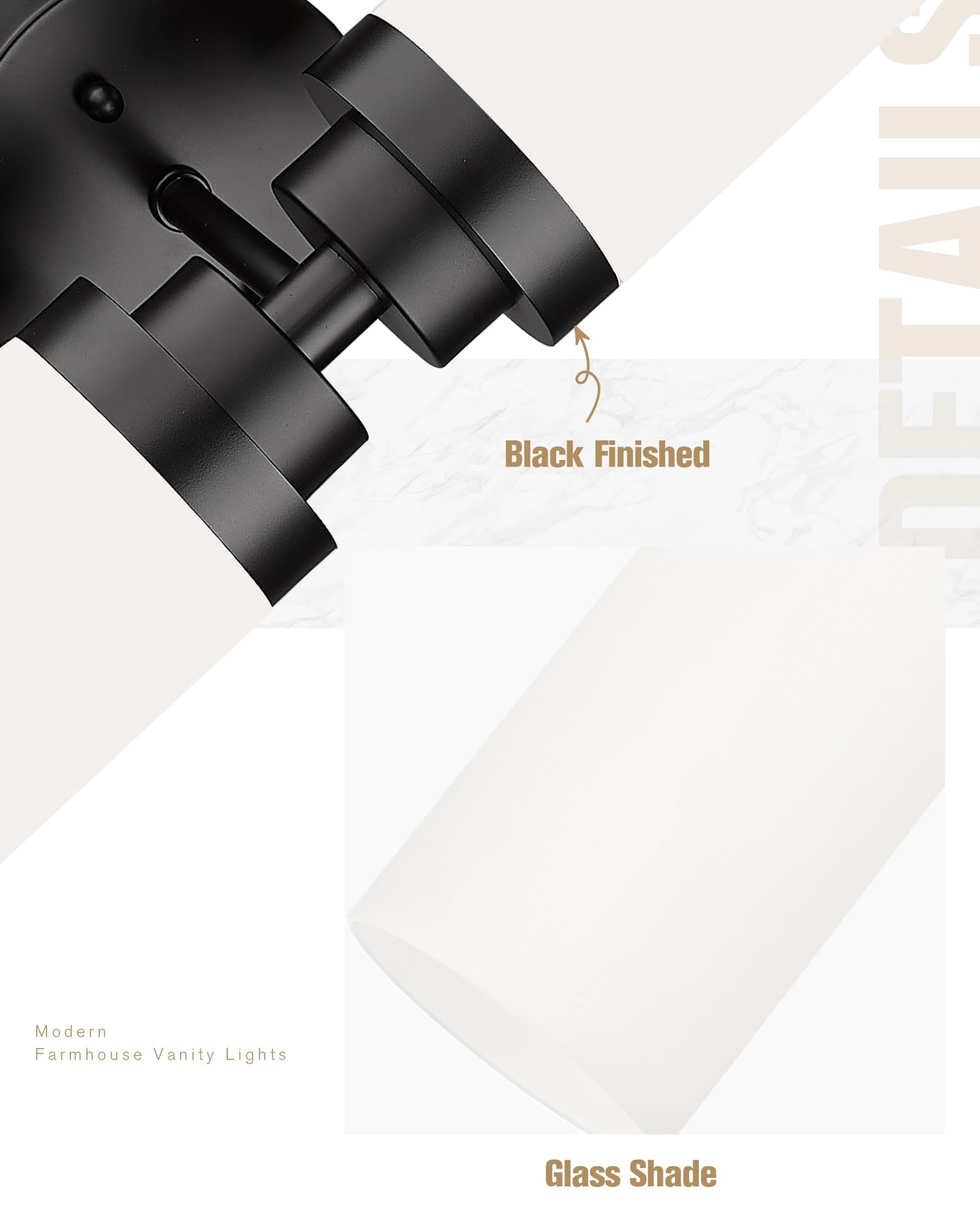 Emak 2 Light Black Vanity Lights For Bathroom, 22 Inch Bathroom Light Fixtures Modern Wall Sconces With Milk Glass Shade For Bat