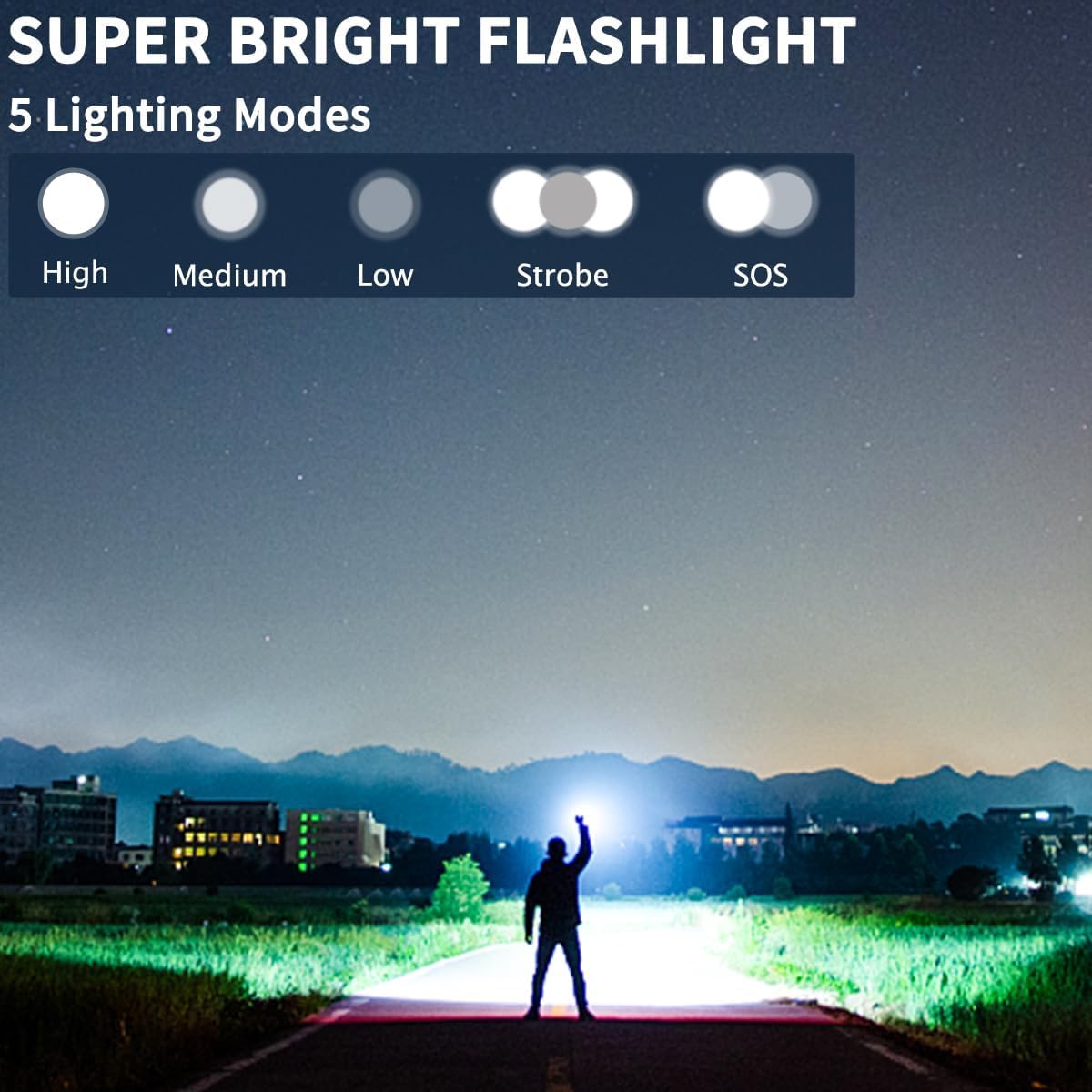 Flashlights High Lumens Rechargeable, 4Pack Rechargeable Flashlights, 990000Lm Super Bright Flashlight, 5Mode Tactical Led Flash