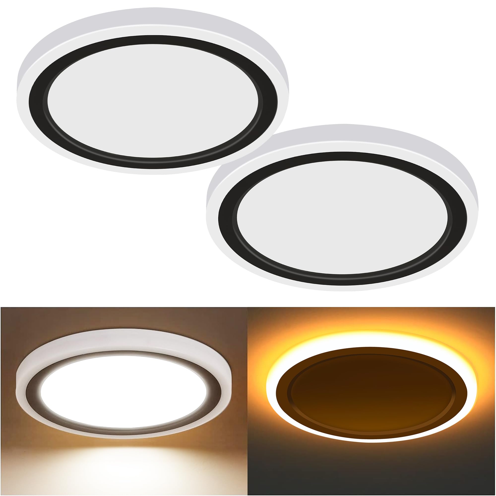 Hlite13 Inch LED Flush Mount Ceiling Light Fixture with Night Light, 24W, 2600lm,3/4/5K 3CCT, Dimmable Flat Round LED Ceiling Li
