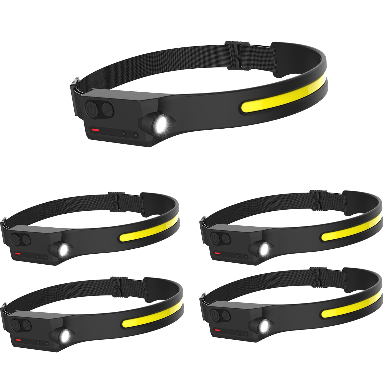 Pristar LED Rechargeable Headlamp, 350 Lumen, Motion Sensor, 5 Pack, Black, Waterproof, Lightweight, Comfortable Headband