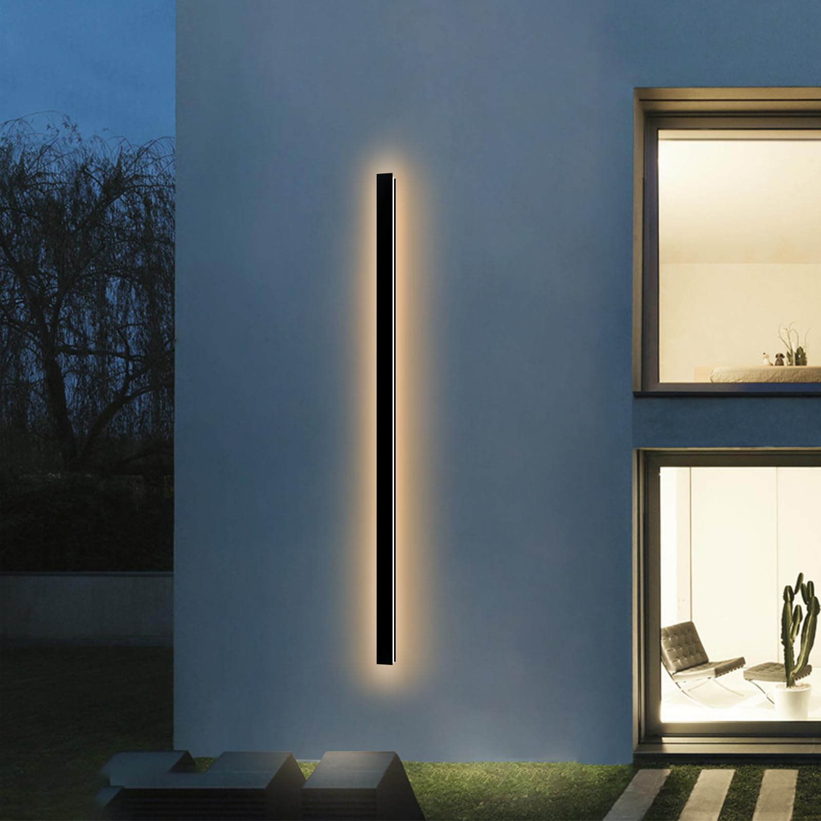 NKJORTPPL 79 Inch Modern Outdoor Wall Lights,Outdoor Wall Sconce IP65 Waterproof,Black Long Wall Light Anti-Rust Acrylic Linear 