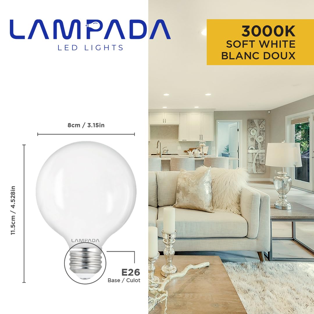 Lampada 6 Pack Vanity Globe Light Bulbs G25 Globe Led For Bathroom Mirror 3000K Warm White, Dimmable, 500 Lm, 5W, E26 Base, Roun