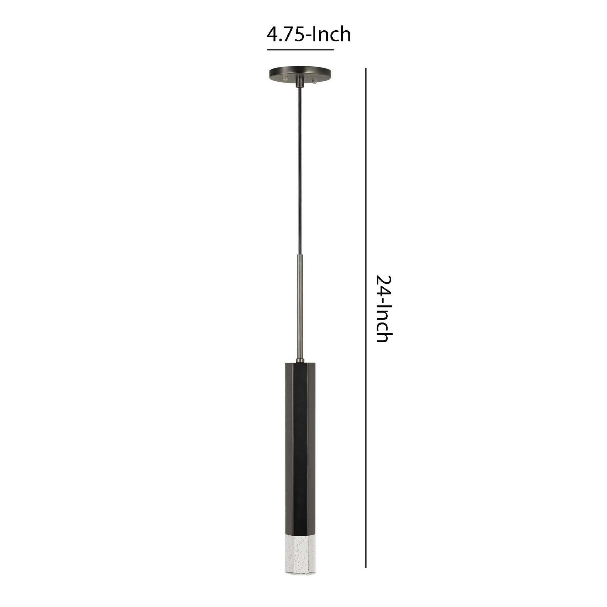 Benzara Hexagonal Metal Frame LED Light Pendant, Glass Diffuser, Black, Model BM220652