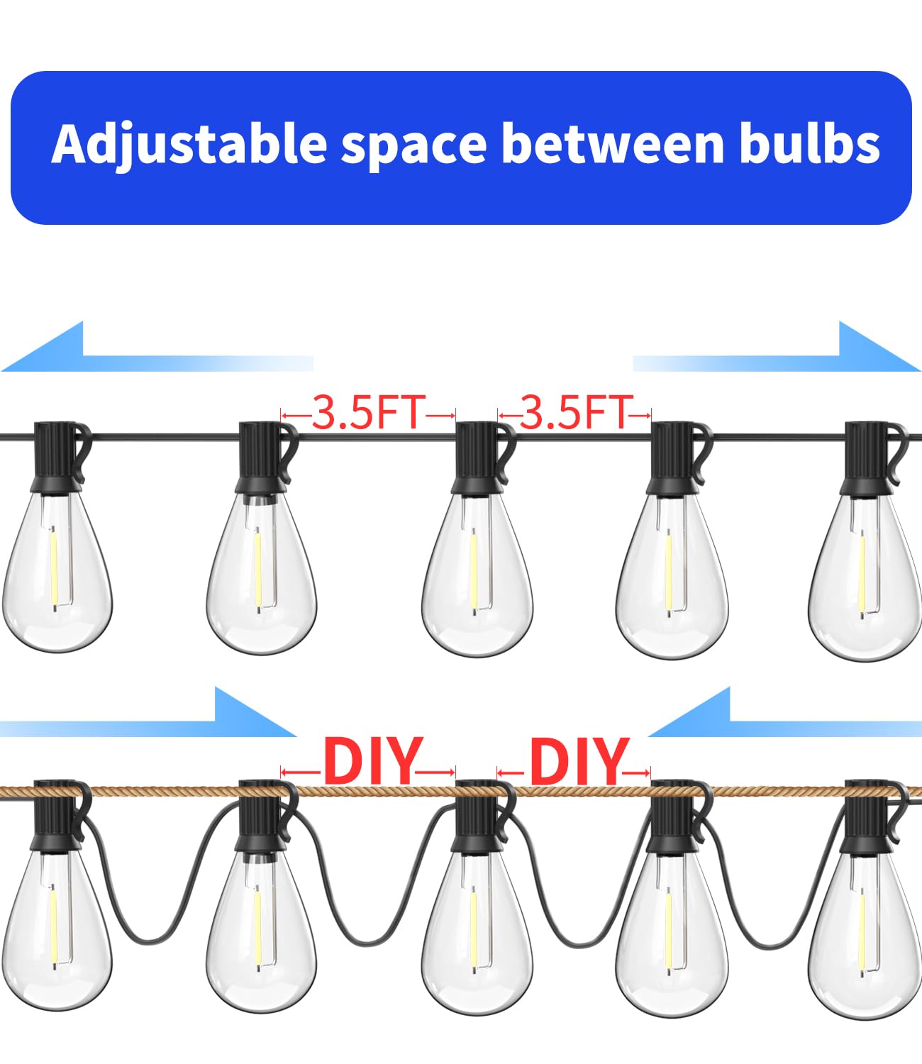 Luckystyle 30Ft Led Outdoor String Lights With 8+1 Edison Shatterproof Waterproof Bulbs, 2700K Commercial Grade Patio Lights, He