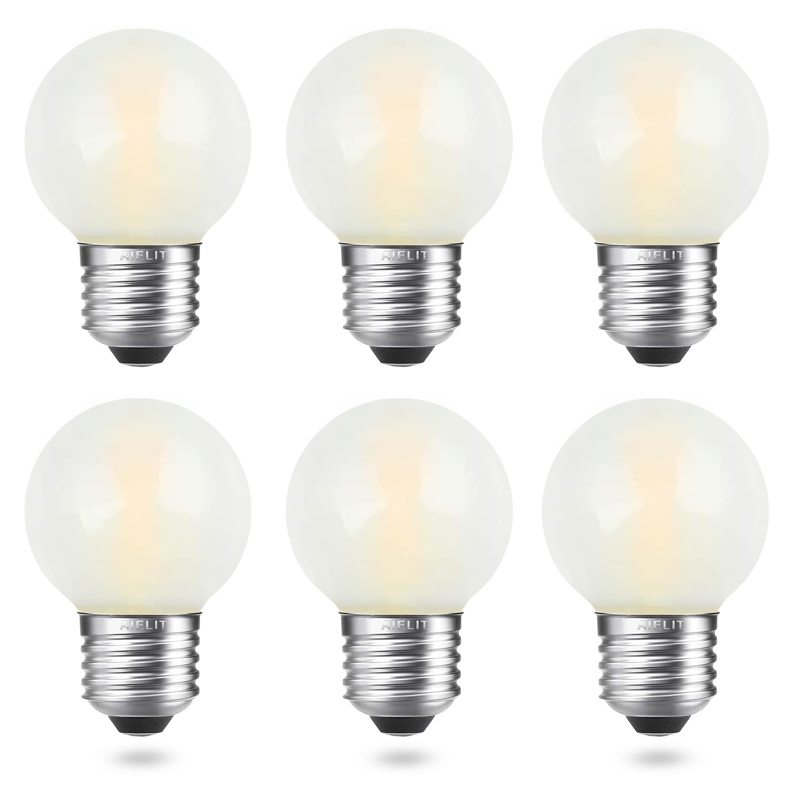 Aielit Dimmable 2 Watt Globe Frosted Led Light Bulbs 25W Equivalent  Soft White 3000K  A15/A50 Led Bulb  E26 Medium Base  Antique Filament Edison Decorative Bulb For Chandelier  Ceiling Fan  6-Pack