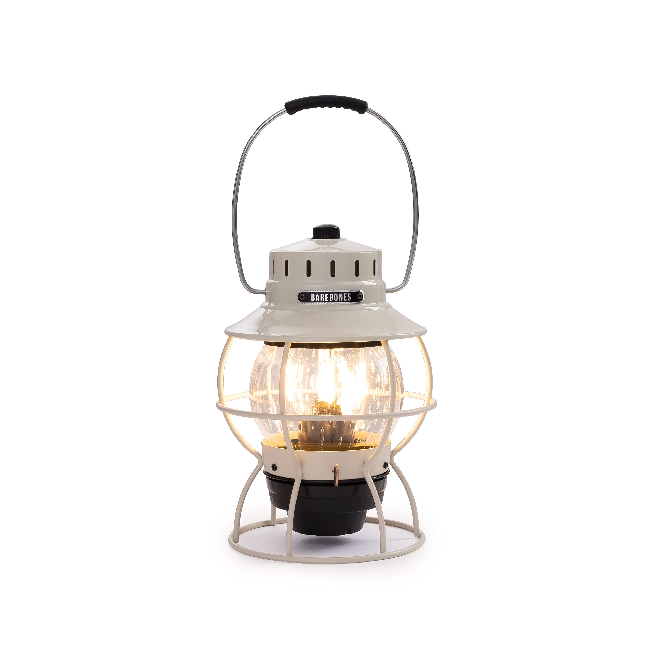 Barebones Railroad Lantern - Vintage White, Vintage-Inspired Led Camping Lantern With Rechargeable Battery - Adjustable Brightne