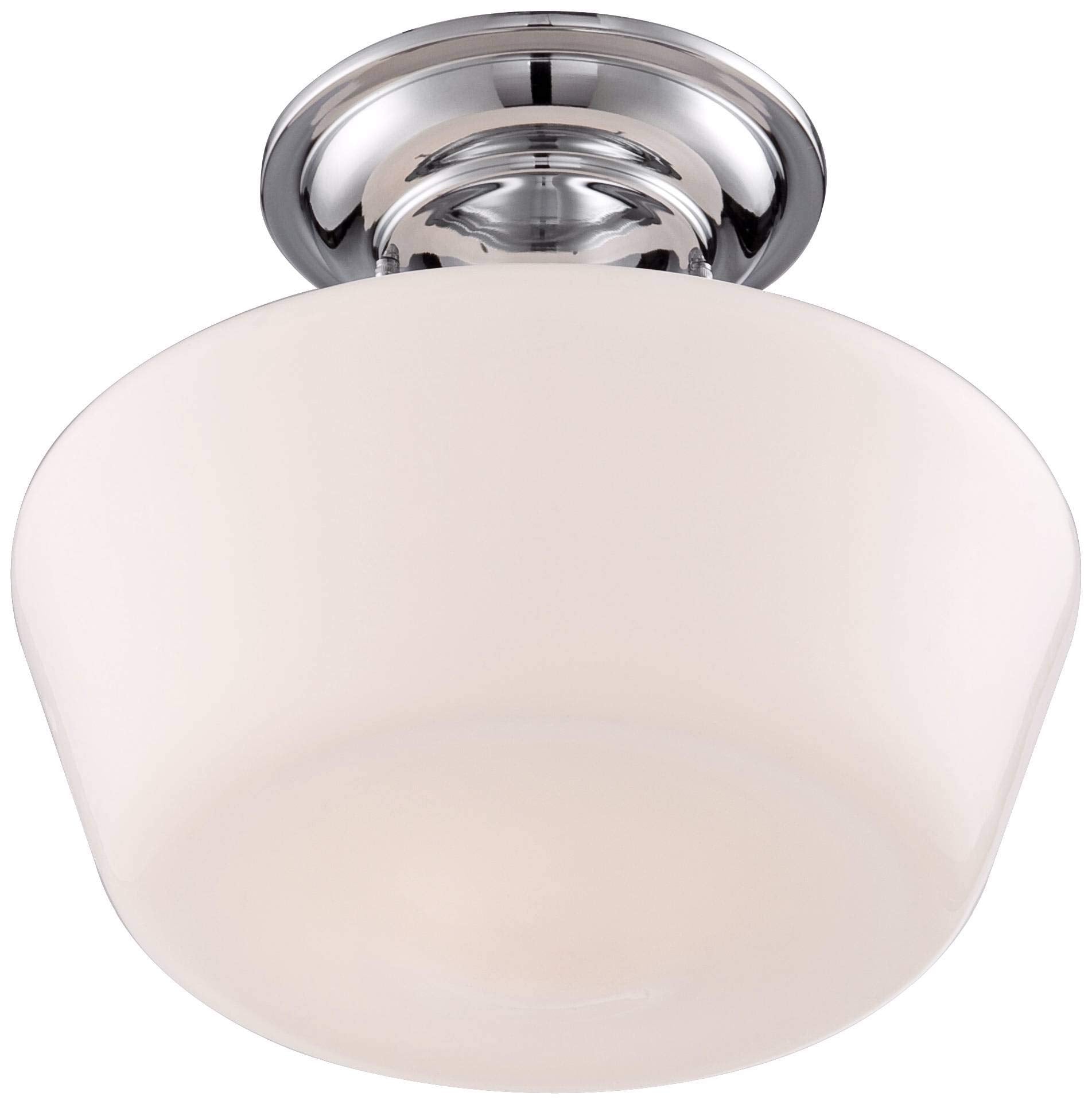 Regency Hill Floating Rustic Farmhouse Ceiling Light Semi Flush-Mount Fixture 12'' Wide Chrome Opal White Glass Shade for Bedroo