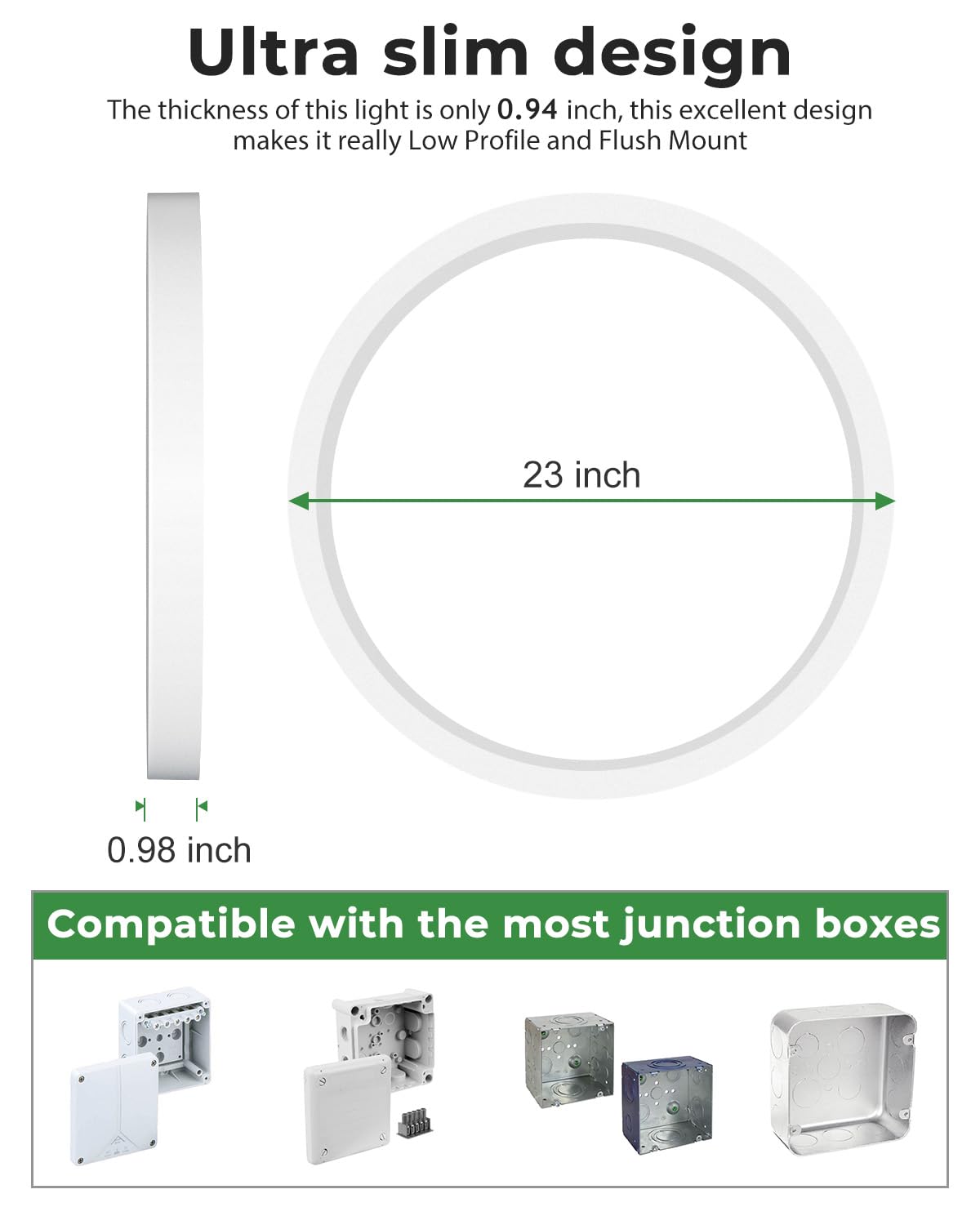 hepside 23 Inch Dimmable Flush Mount Ceiling Light Fixture, 50W 5000LM, 3CCT Selectable, White, Model c8fcedf7-dd80