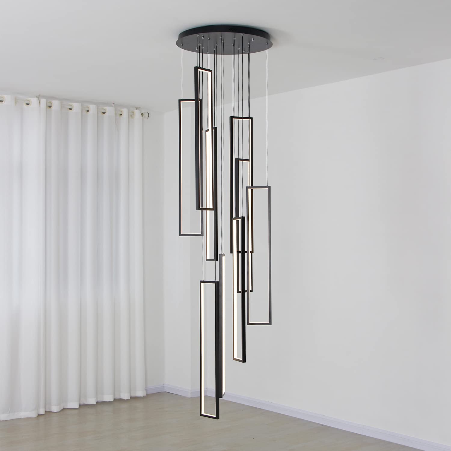 umeiluce 9 Lights Modern LED Chandelier Pendant, Dimmable Ceiling Lamp, Black 23.6" Aluminum Fixture, Model mys310