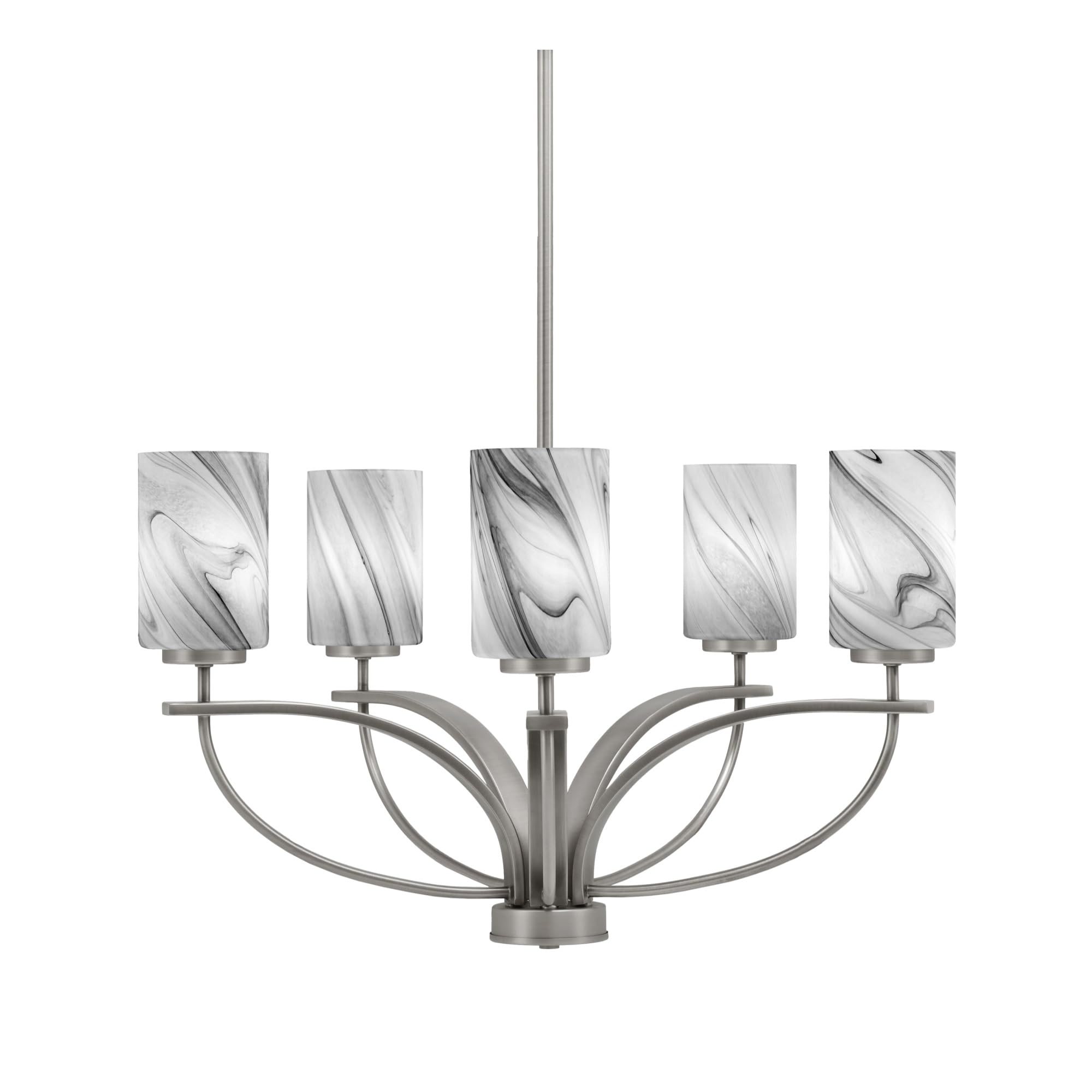 Toltec Lighting Cavella 5 Light, Uplight Chandelier, Graphite Finish, 4" Onyx Swirl Glass