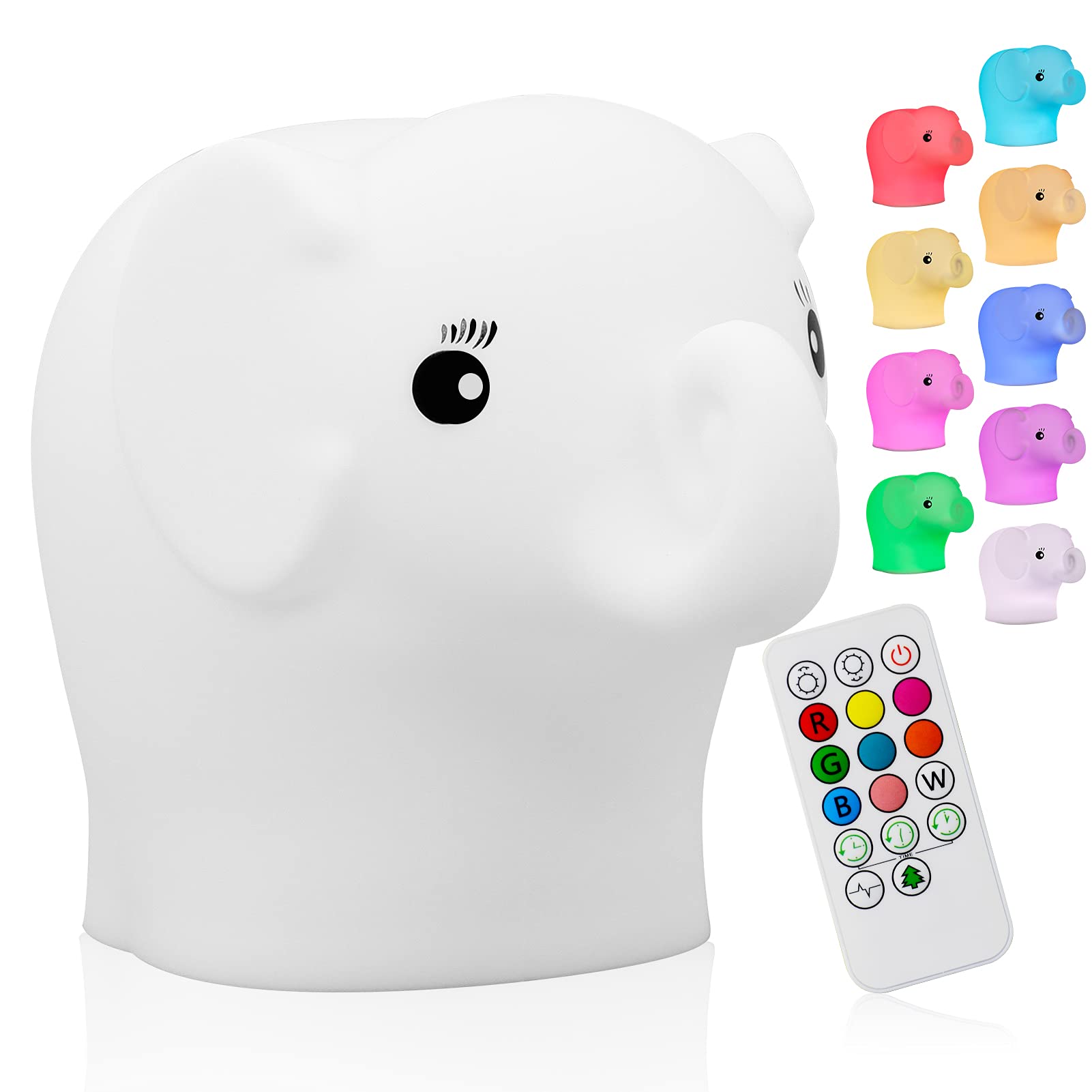 ShaArkMango Elephant gifts Kids Night Light,Silicone Rechargeable Nursery Nightlights,Portable changing Mode Multicolor Lamp Lig