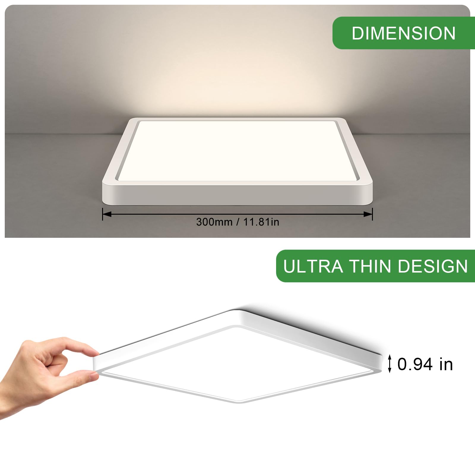 12Inch 24W Square Led Ceiling Light Fixtures Flush Mount  4000K Natural White Led Ceiling Lamp  Surface Mount Modern Ceiling Lights  Slim Flat Panel Lighting For Bedroom  Kitchen  Bathroom Etc.