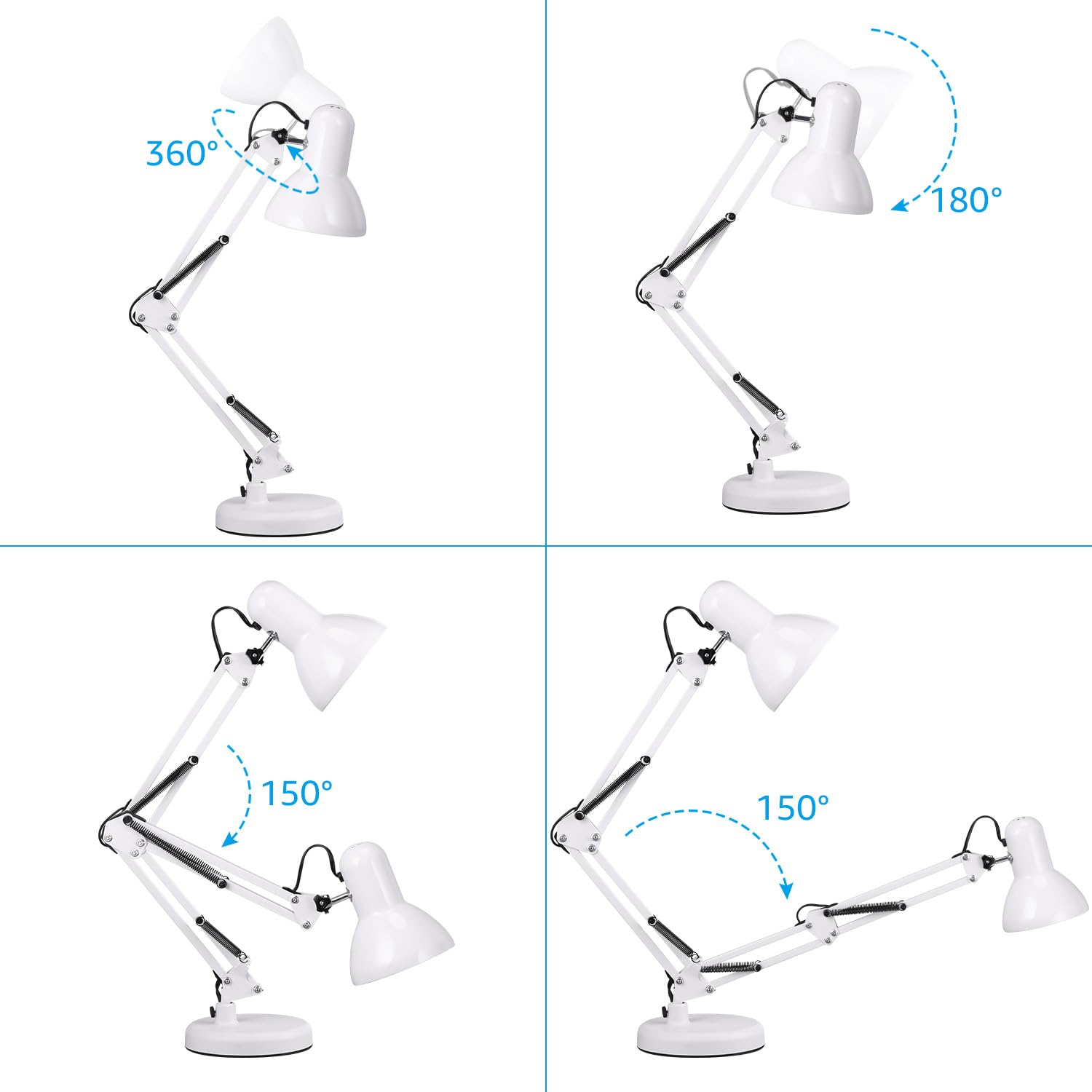 TORCHSTAR Metal Desk Lamp, Adjustable Gooseneck, Clamp Design, White, Model R1-ATSADEK-40WMWHT-V2, Ideal for Home Office & Study