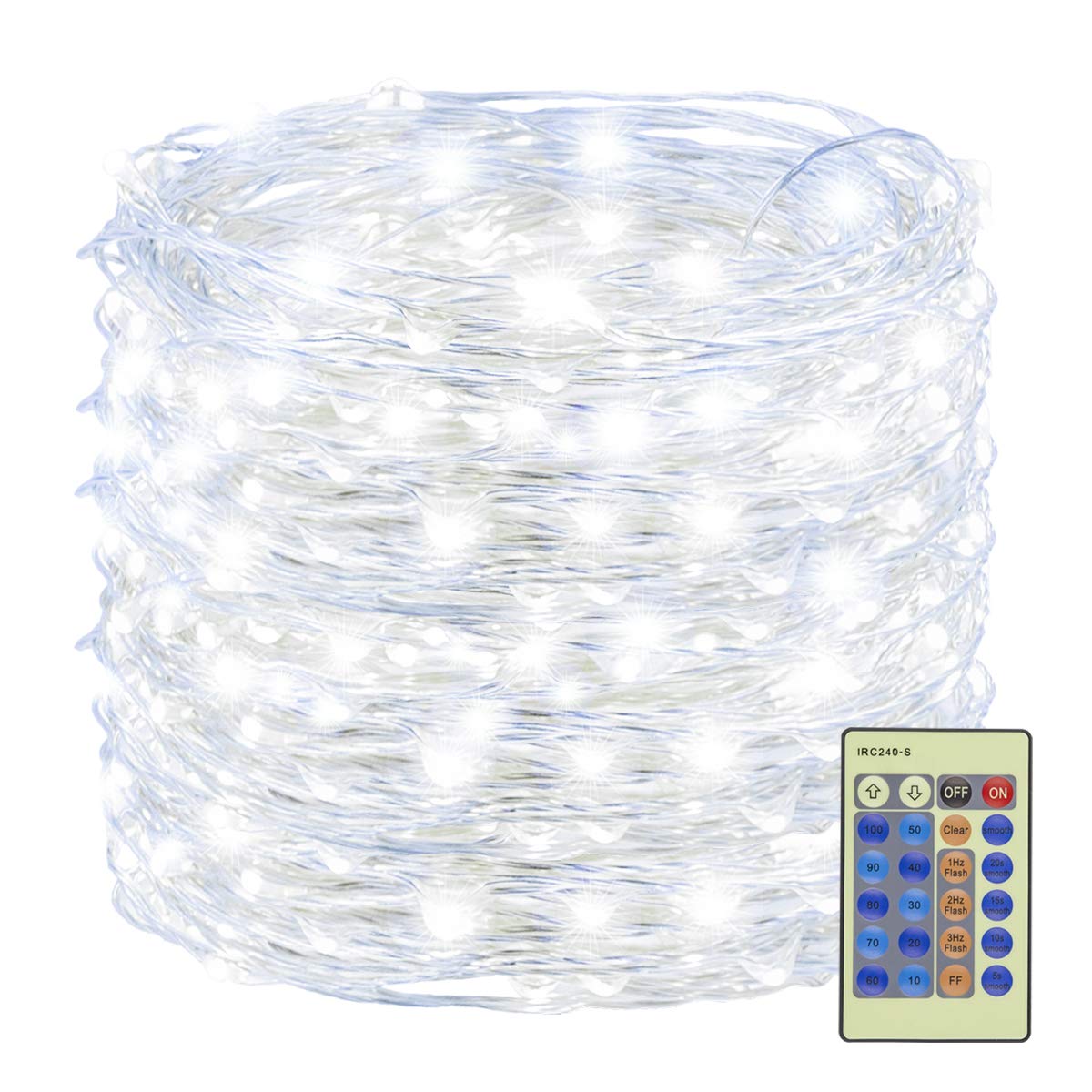 Decute Fairy String Lights 300LED Silver Wire 99FT Remote Cool White RKP-UL120500DP-2 for Christmas Wedding Party Decor