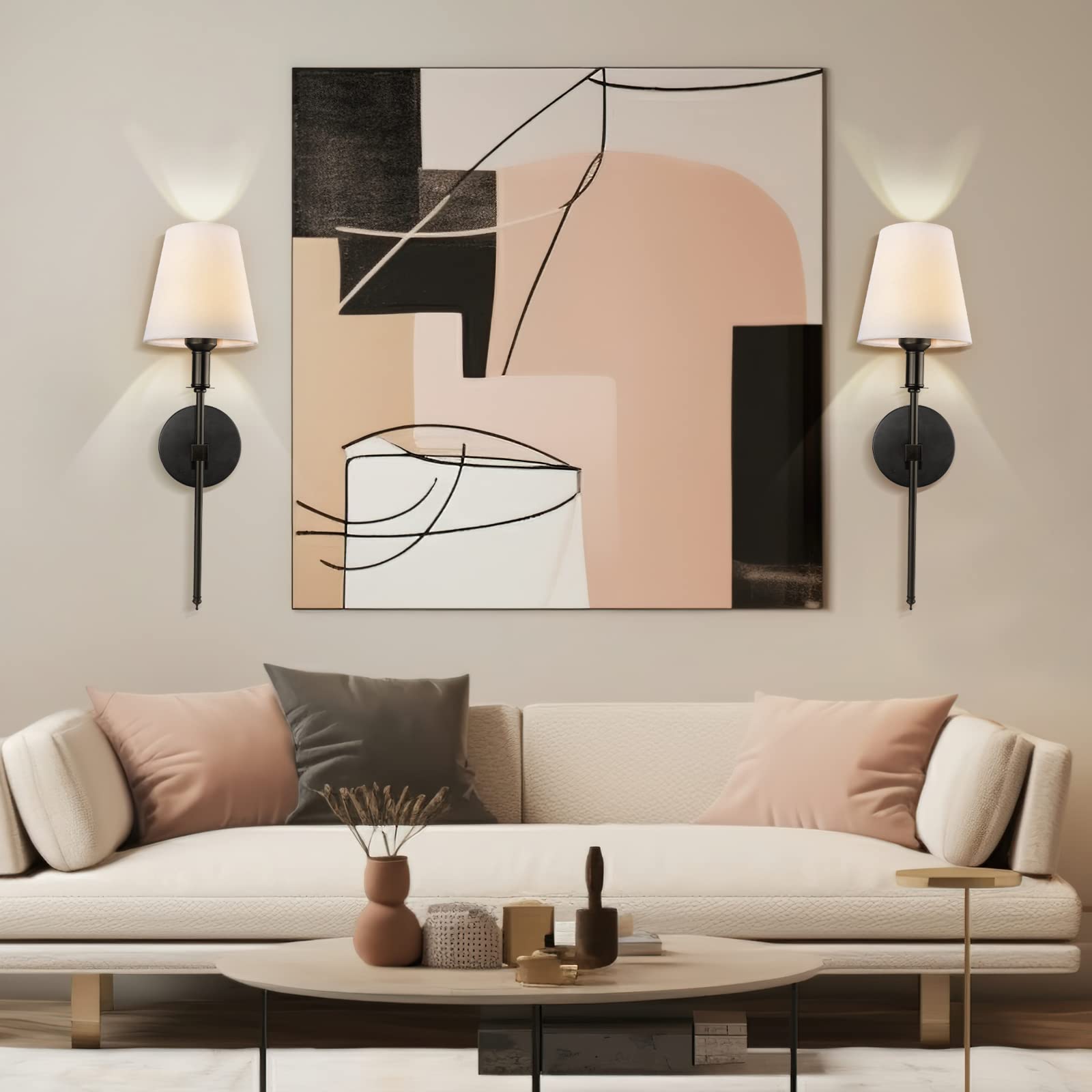 Soodmi Wall Sconces Sets Of 2, Retro Industrial Wall Lamps, Bathroom Vanity Sconces Wall Lighting With White Fabric Shades, Wall