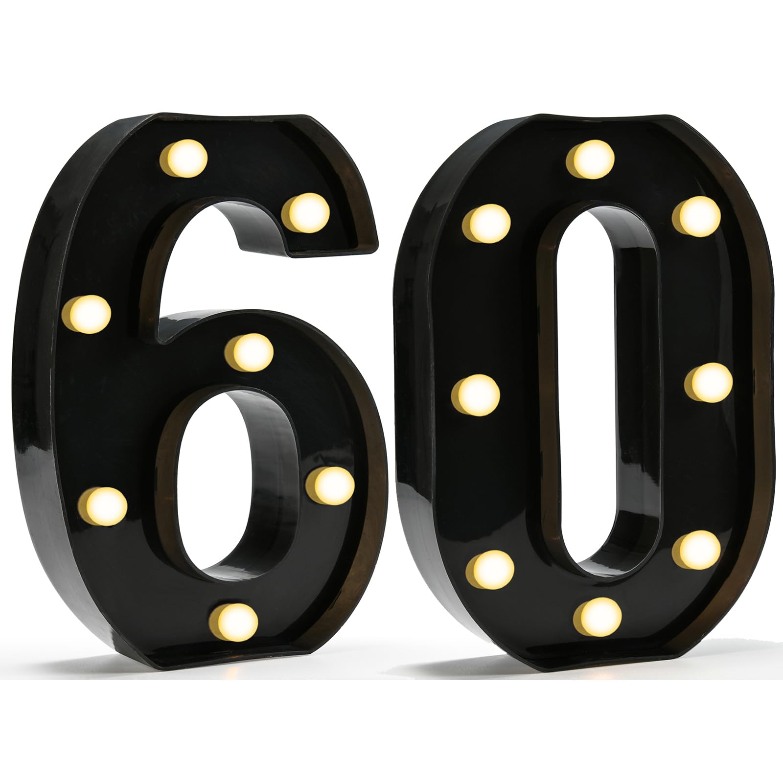 Pooqla Decorative Led Light Up Number Letters, Black Plastic Marquee Number Lights Sign for 60th Birthday Party Wedding Decor Battery Operated Black Number 60, LL-BLC-60