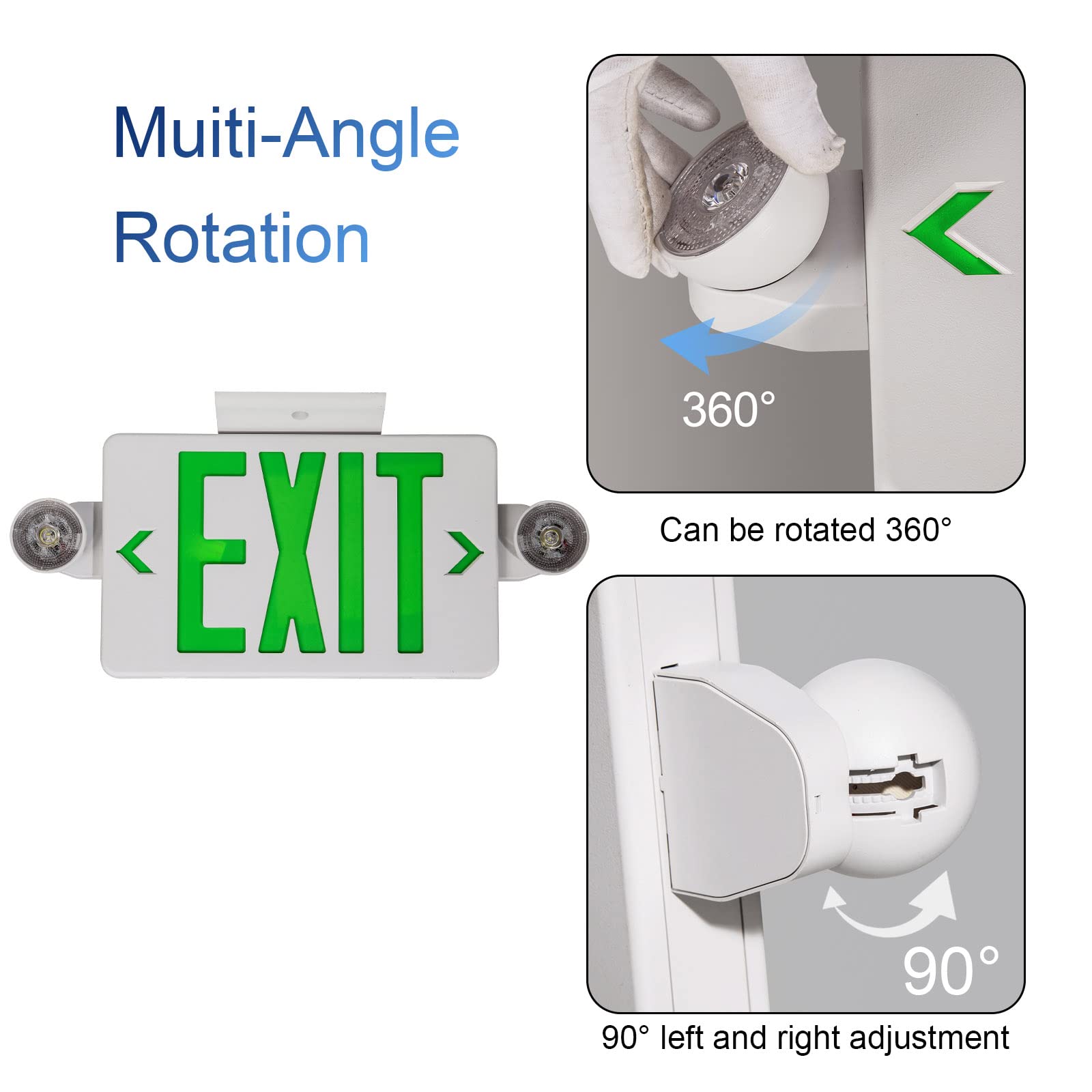 Gzruiyang Exit Sign With Emergency Lights Green, Led Emergency Exit Light With Battery Backup, Ul 924 Certified, Ac 120/277V, Co