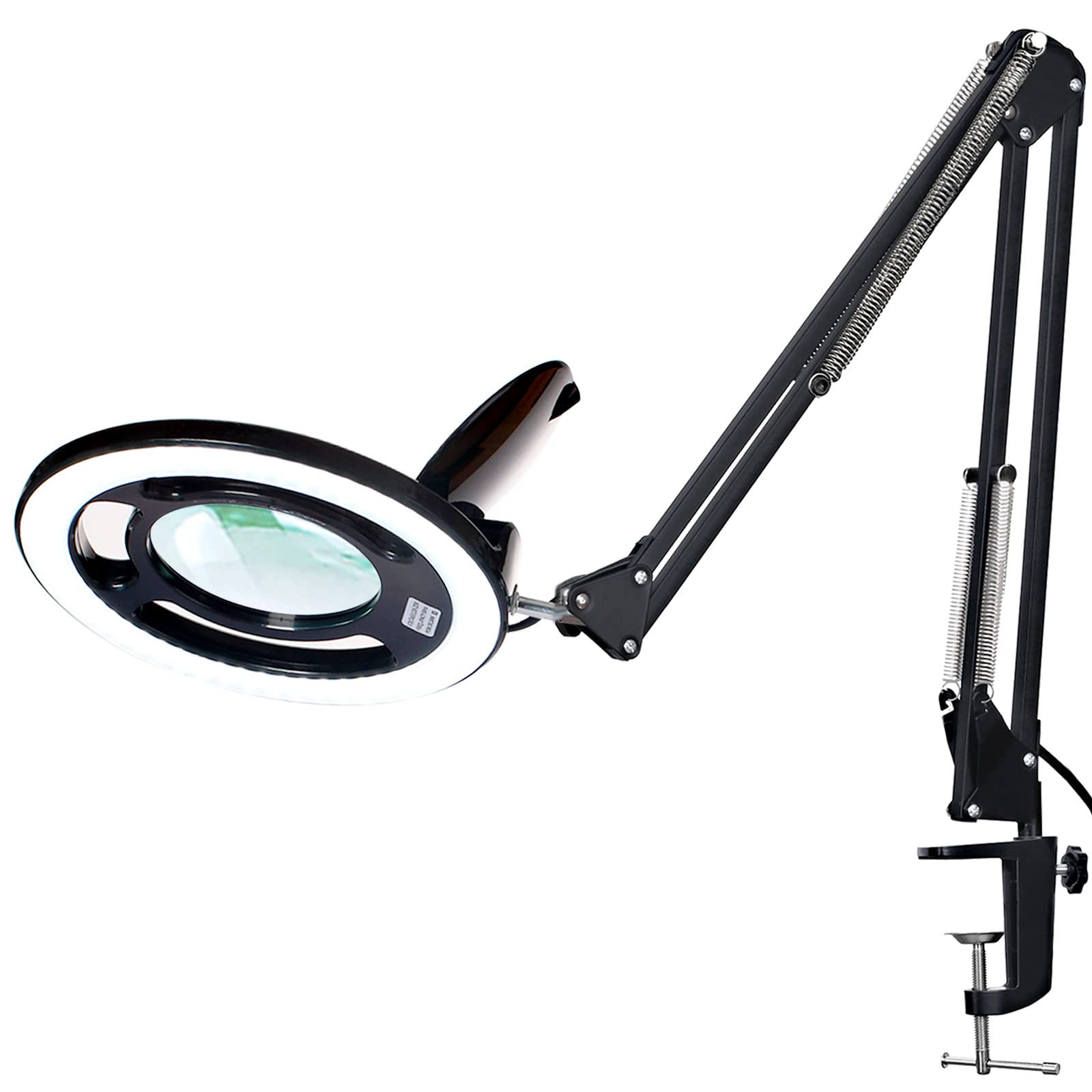 KIRKAS 10X Magnifying Glass Lamp with Light, Stepless Dimmable, Adjustable Arm, Black, Model 10X-JDD-BK