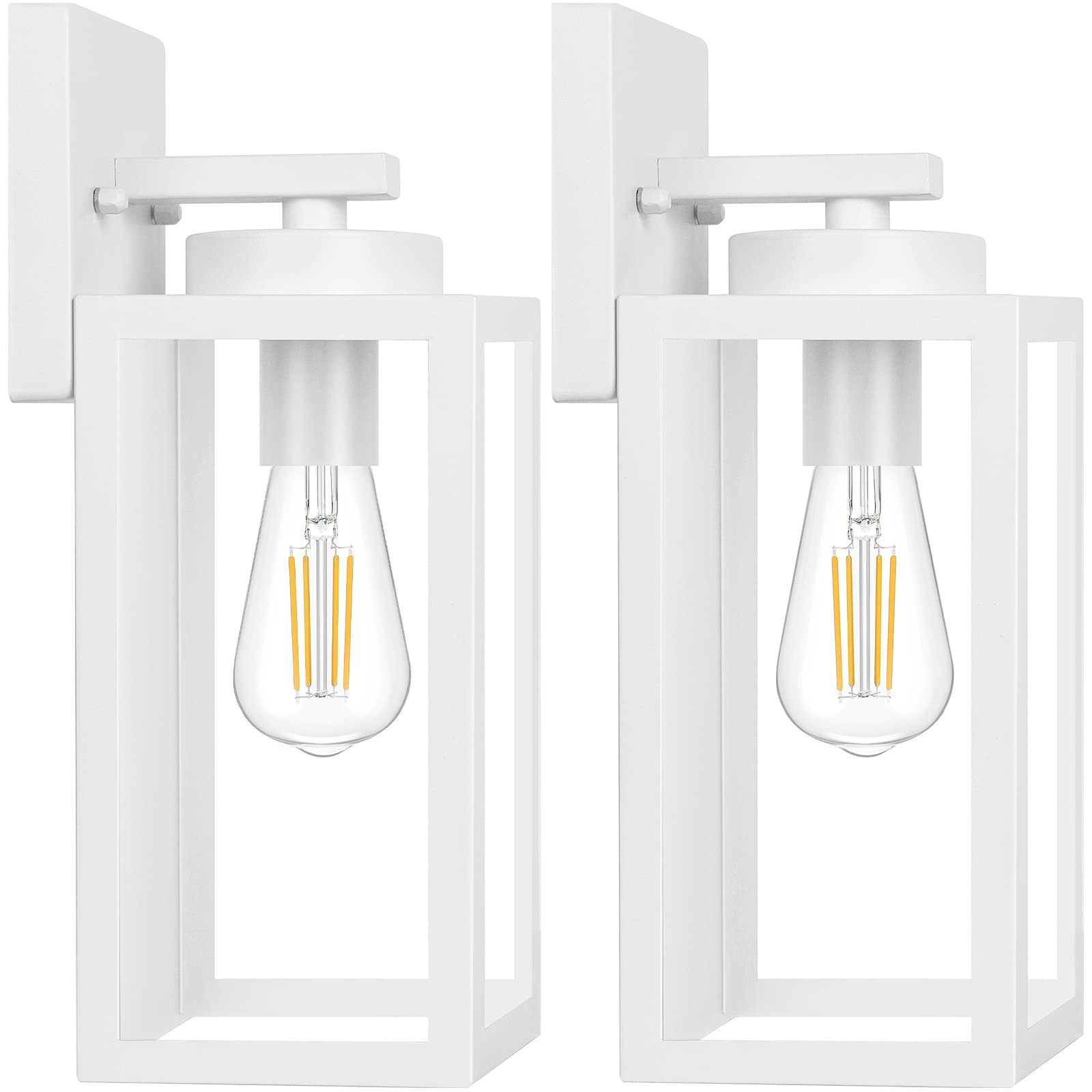 BesLowe Outdoor Wall Light Fixtures, Waterproof Lanterns, E26 Sockets, Glass Shades, 2-Pack, White, Model B04013P(2PK)-WH
