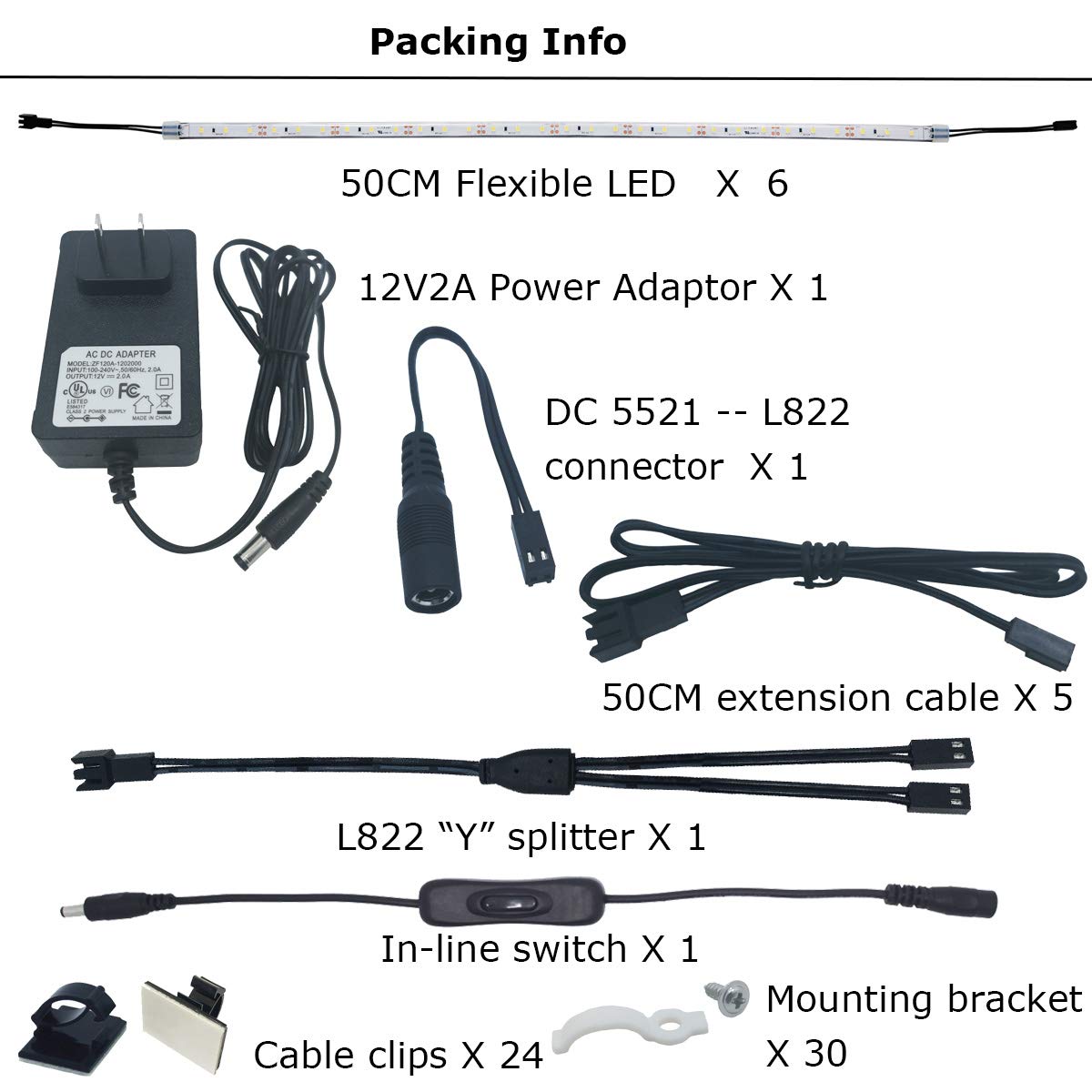 Litever Under Cabinet Lighting Kit, 6 PCS LED Strips, 20 Inches, 24W, 1800 Lumen, Warm White 2700K, Model 0120-021