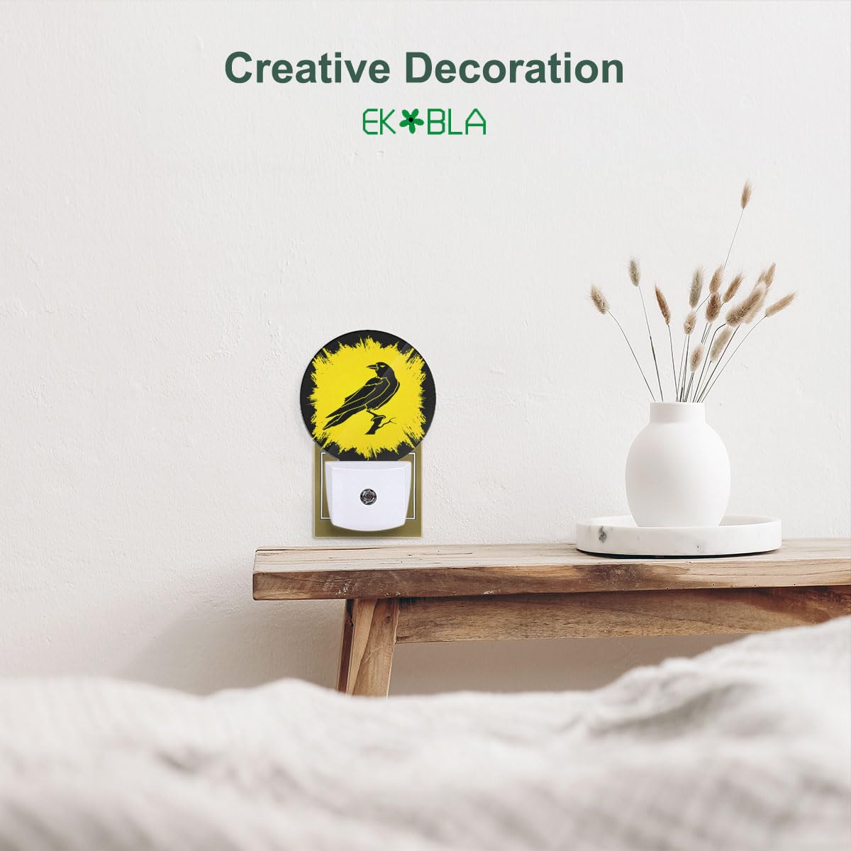 Ekobla Raven Led Night Light Crow Black Bird On Branch Halloween Dusk To Dawn Night Lamp Auto Sensor For Home Indoor Bathroom Hallway Kitchen