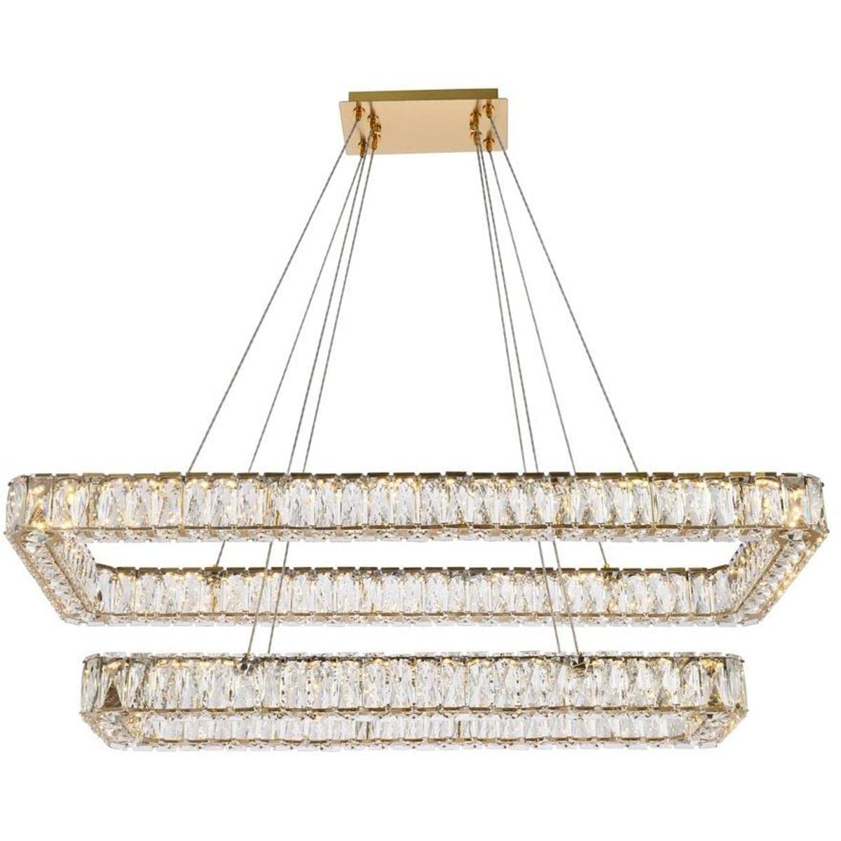 Elegant Lighting Monroe 42&quot; Led Double Rectangle Pendant in Gold