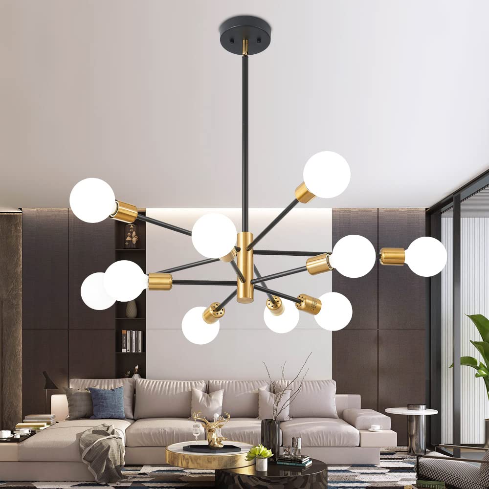 Deyidn Sputnik Chandeliers Black and Gold Chandelier Modern Pendant Light Fixture Mid Century Industrial Ceiling Lighting 10 Lig