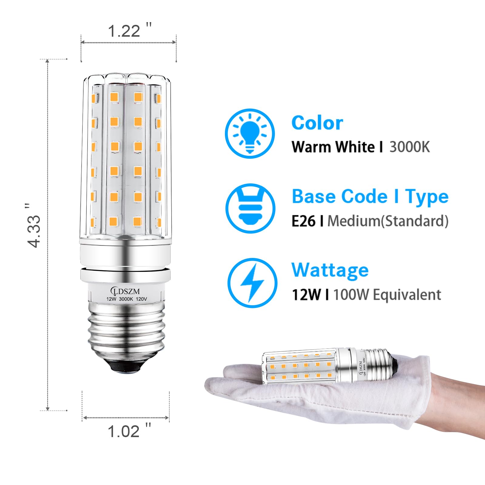 LDSZM LED Light Bulb 12W 100W Equivalent 1200 Lumen Warm White E26 Base Pack of 4