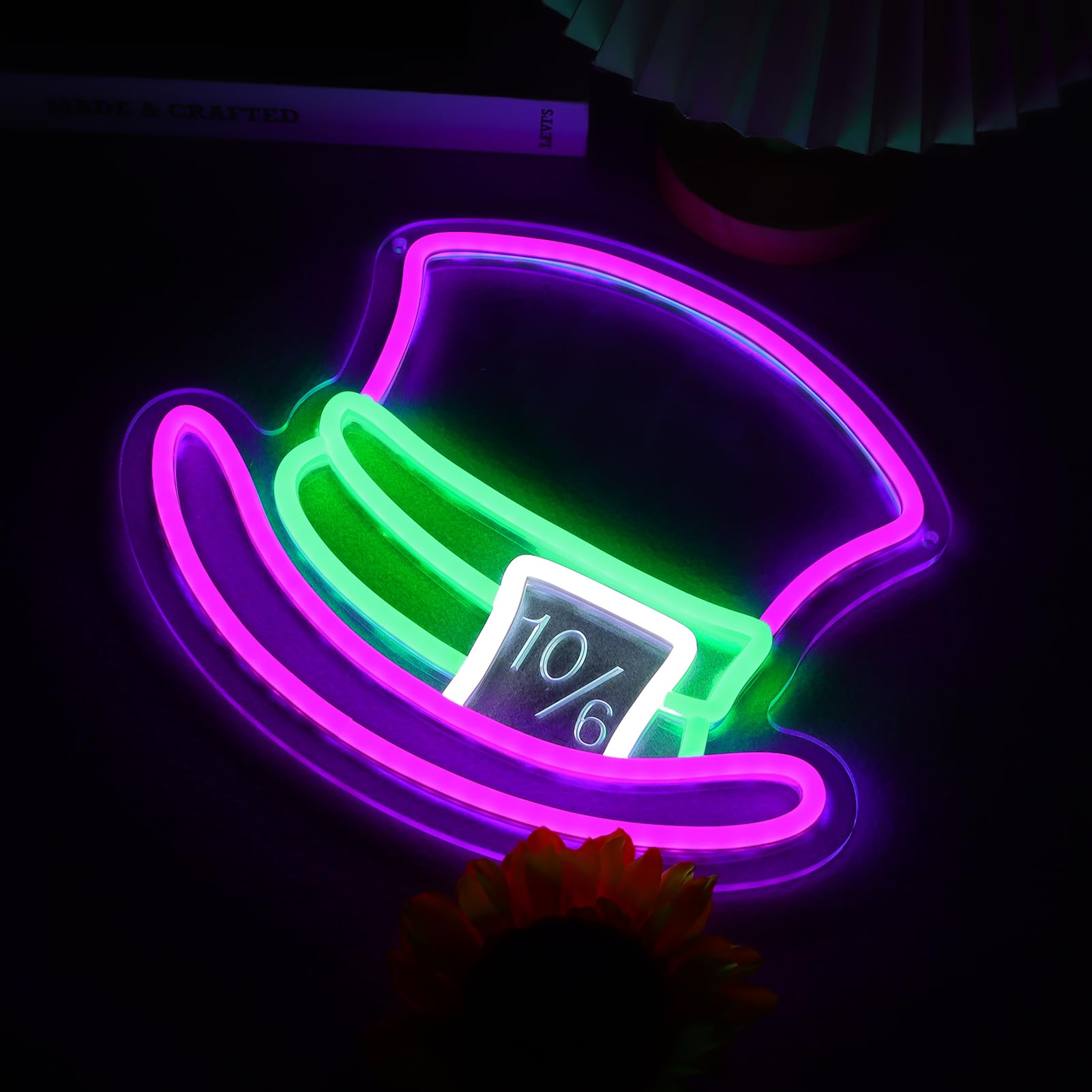 Mad Hatter Hat Neon Signs For Wall Decor Dimmable Alice In Wonderland Led Lights For Bedroom Man Cave Party Bar Background Decoration Birthday And Halloween Gifts  11.42 * 9.8 Inches