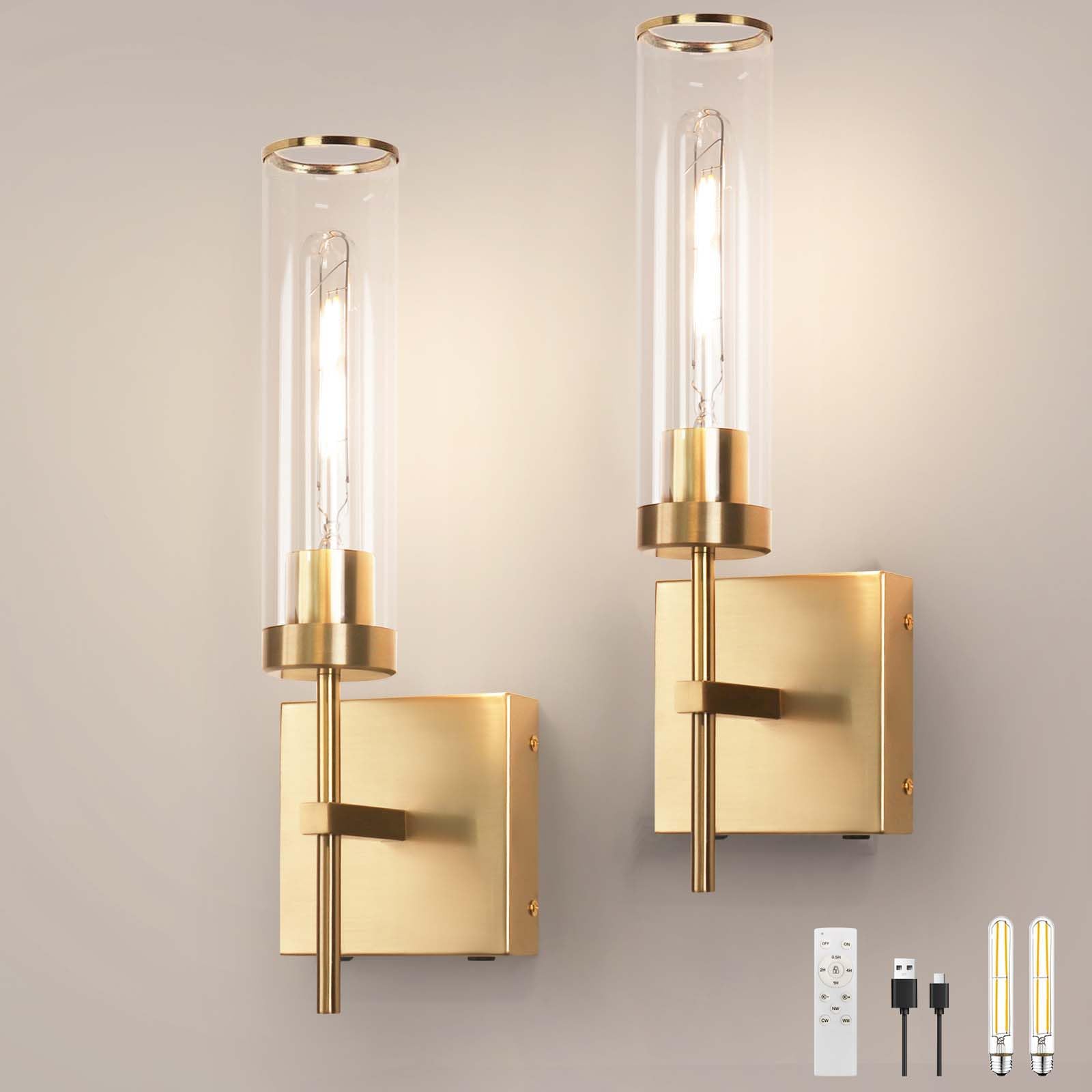 Loiogohot Wall Sconces,Gold Battery Operated Wall Sconce 10400Mah Fast Chargin Endurance 150 Hours Infinitely Dimmable With Remo