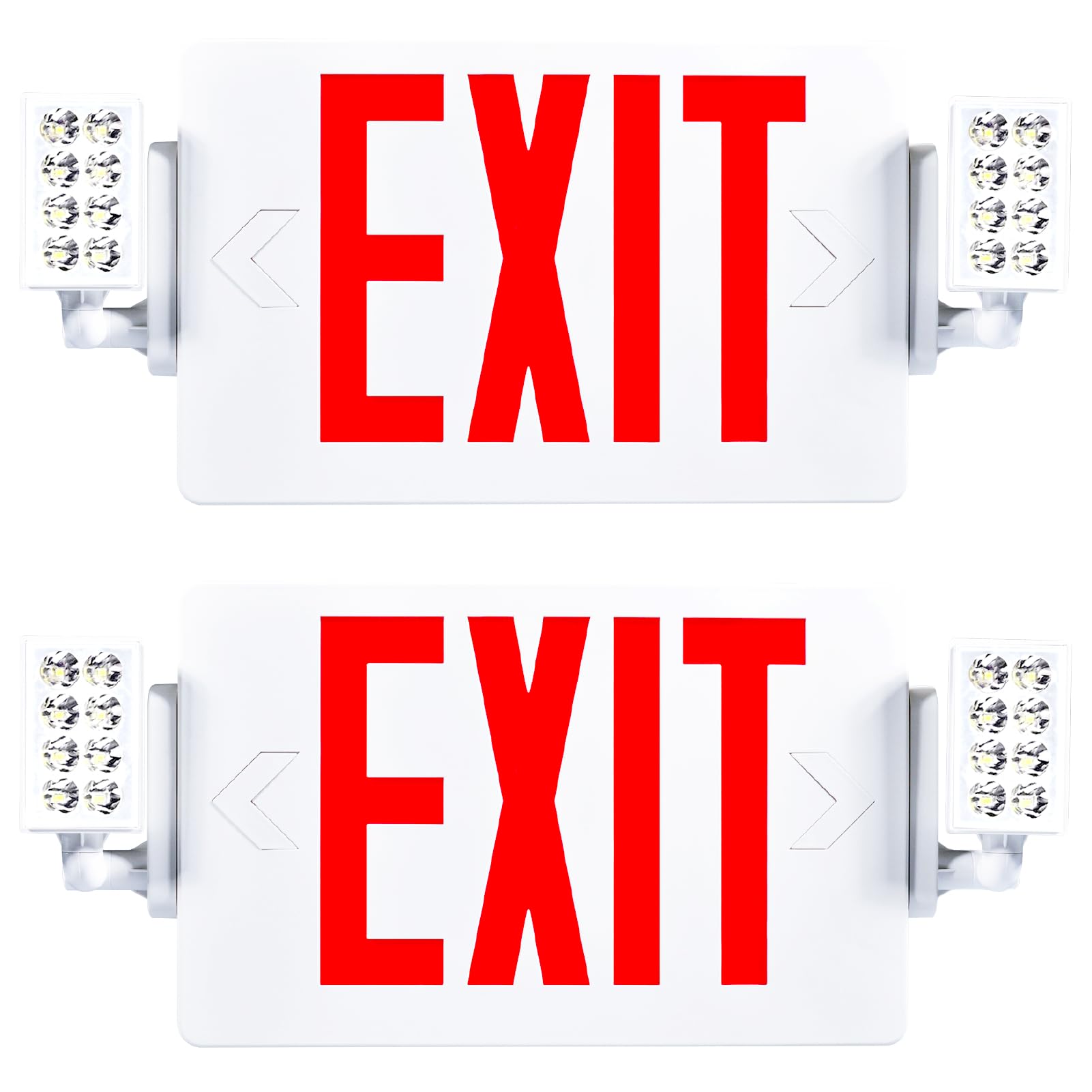 Sunco Exit Signs with Emergency Lights, 2 Adjustable LED Lights, Backup Battery, Red, 2 Pack, Model EX_2H-RED-2PK