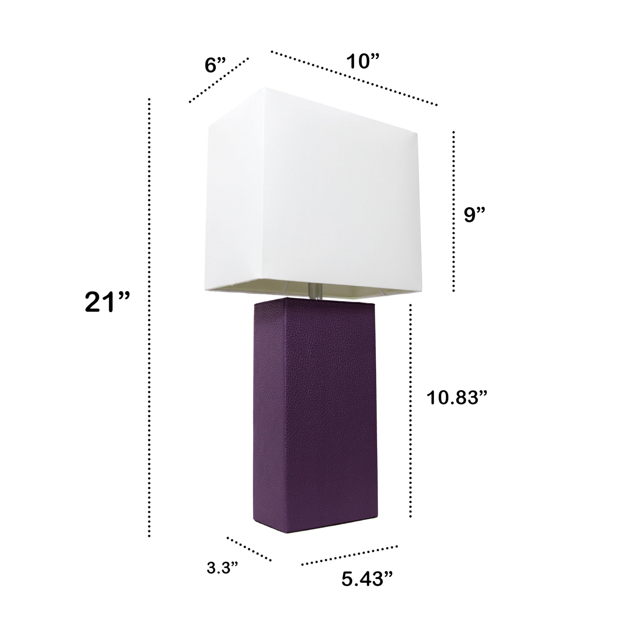 LALIA HOME 21in Leather Base Bedside Table Lamp, Eggplant Purple Fabric Shade, Modern Design for Living Room, Bedroom, Office, Model LHT-3008