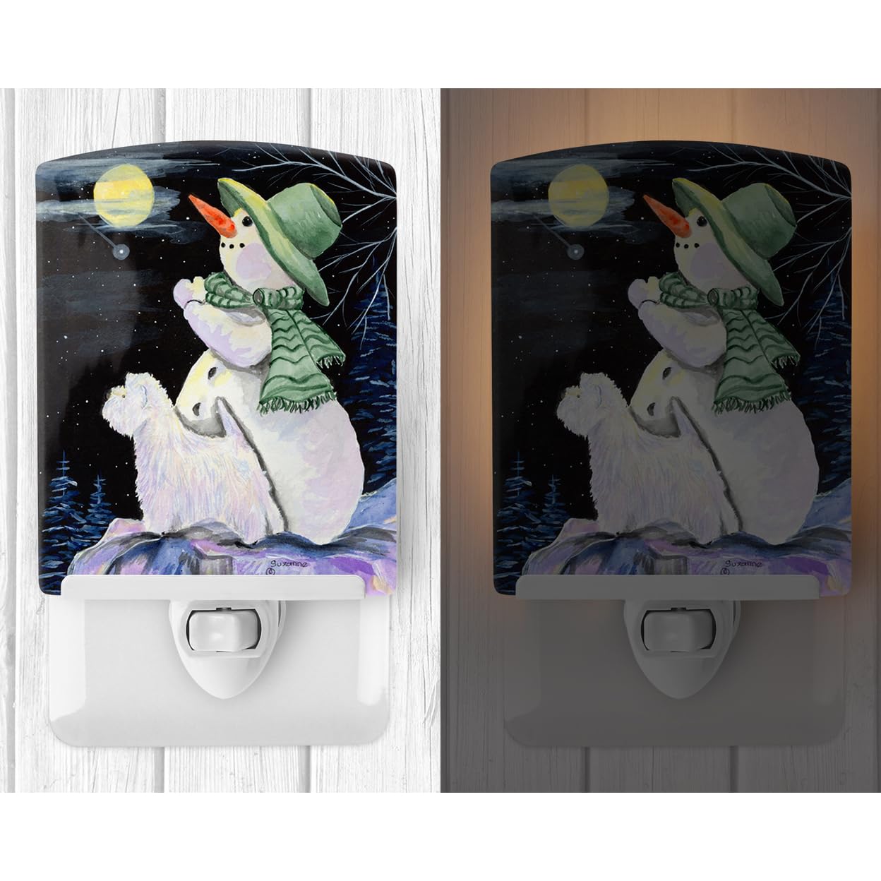 Carolines Treasures Snowman Ceramic Night Light, UL-Certified, 6x4x3in, Westie 8797, Ideal for Bedroom, Bathroom, Nursery, Kitchen