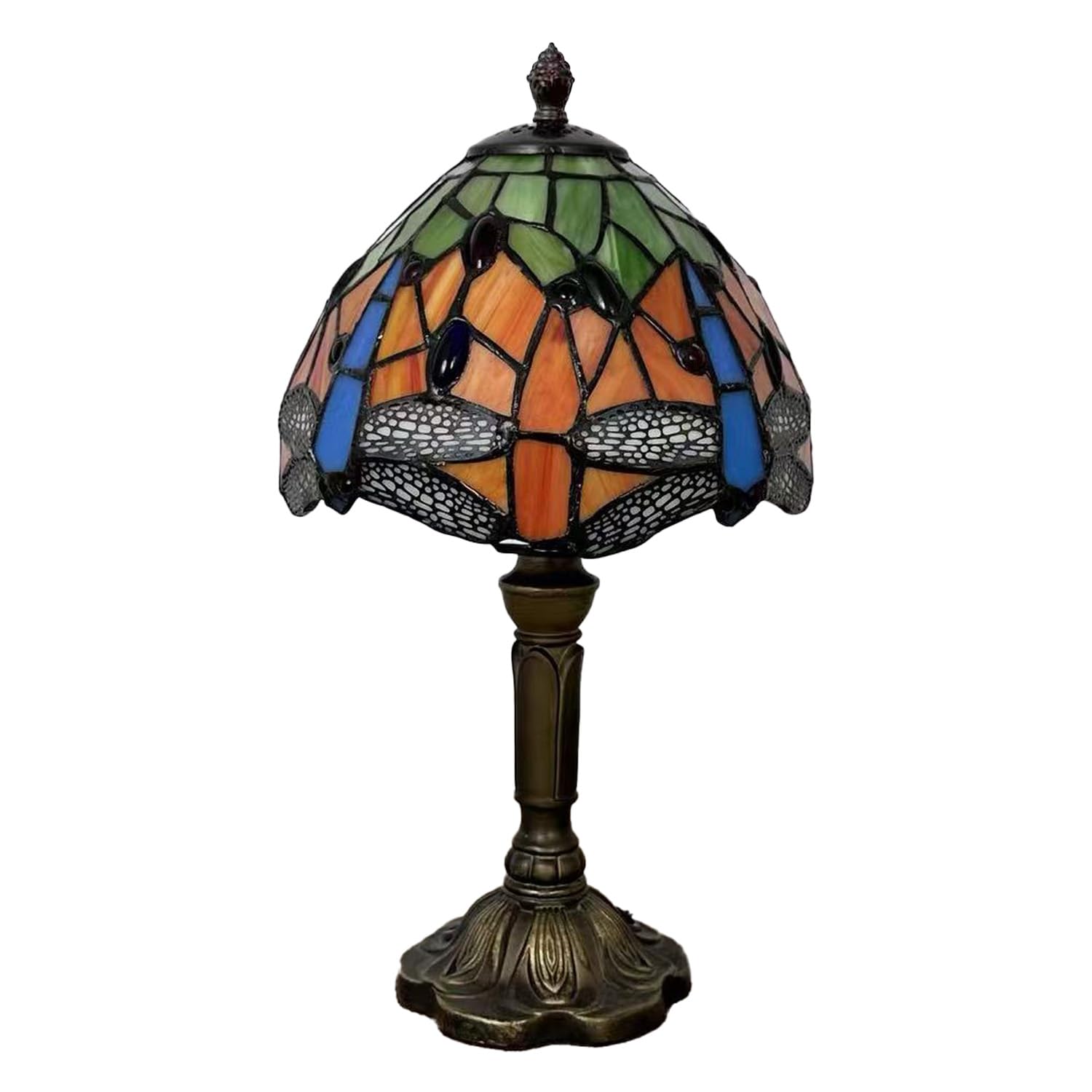 Ceeya Tiffany Table Lamp Orange Red Dragonfly Style Stained Glass Lamp for Bedroom Living Room Offic Study Room 7.87x 4.72x 14.5