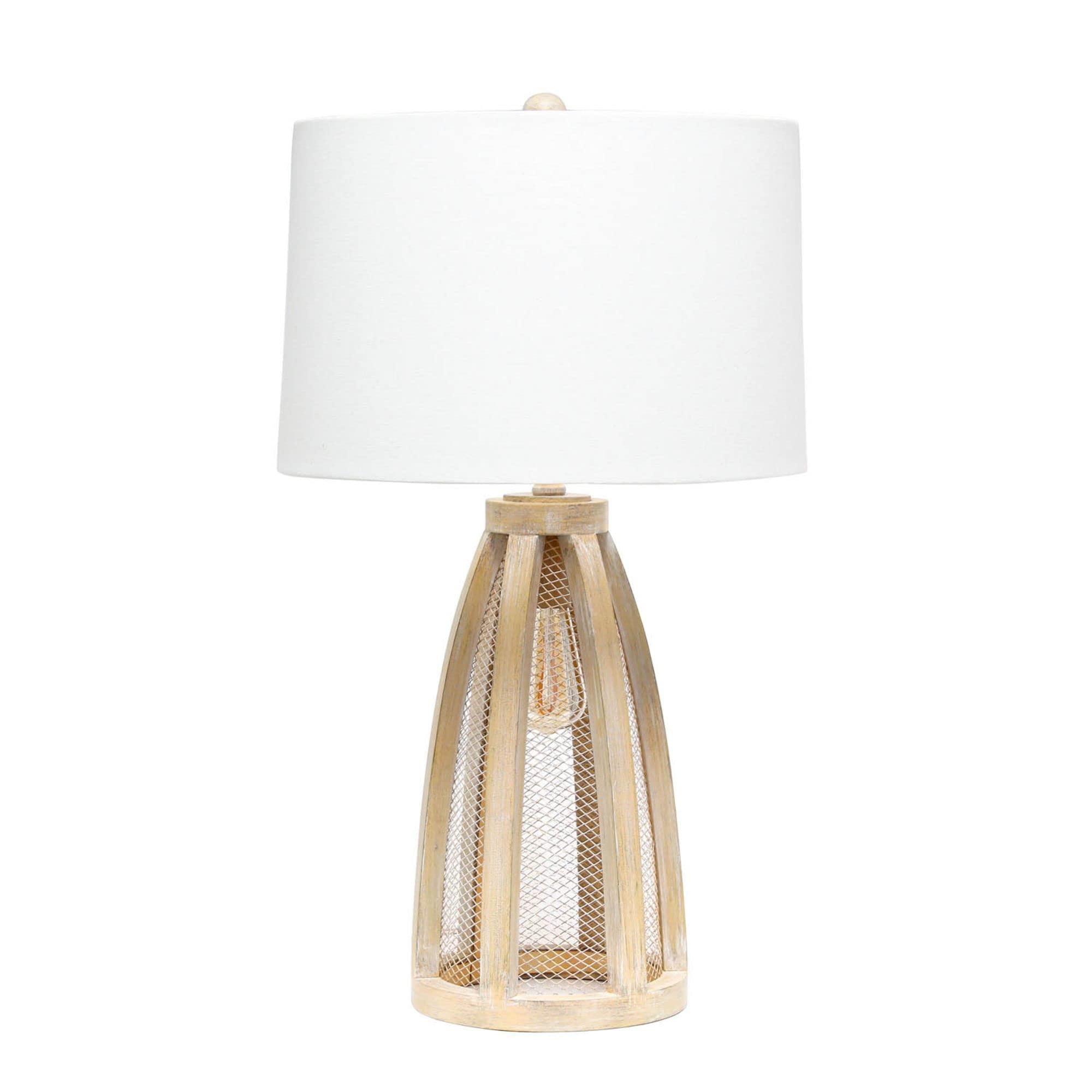 LALIA HOME Wood Arch Farmhouse Table Lamp, Natural Wood, White Shade, Model LHT-5037-NW