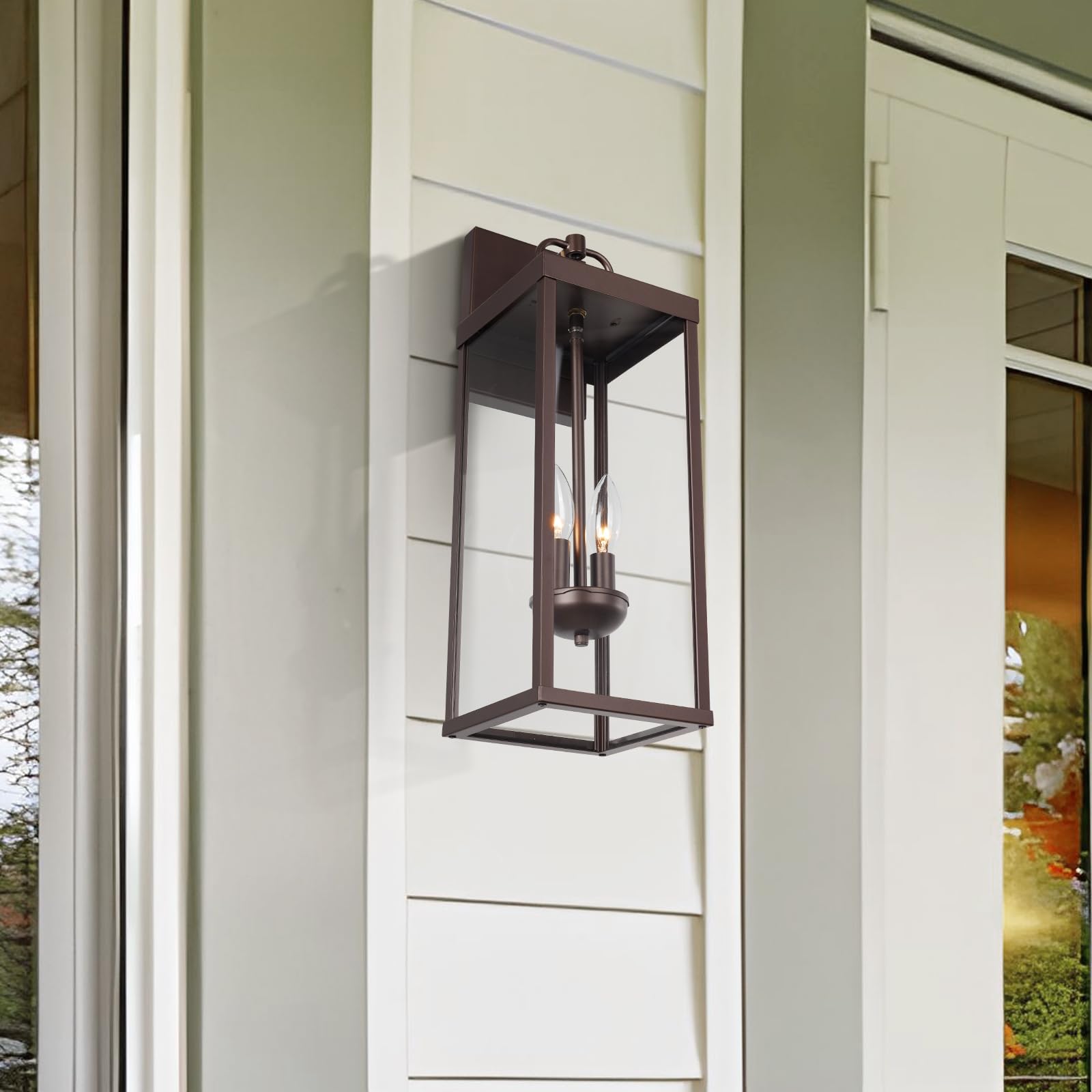Diyel Outdoor Wall Sconce Light, 20 Inch Tall Transitional Exterior Wall Bracket Lighting With Clear Glass, Anti-Rust Powder Coat Bronze Modern Outside Wall Lantern For Front Porch Doorway, Rz008M Orb