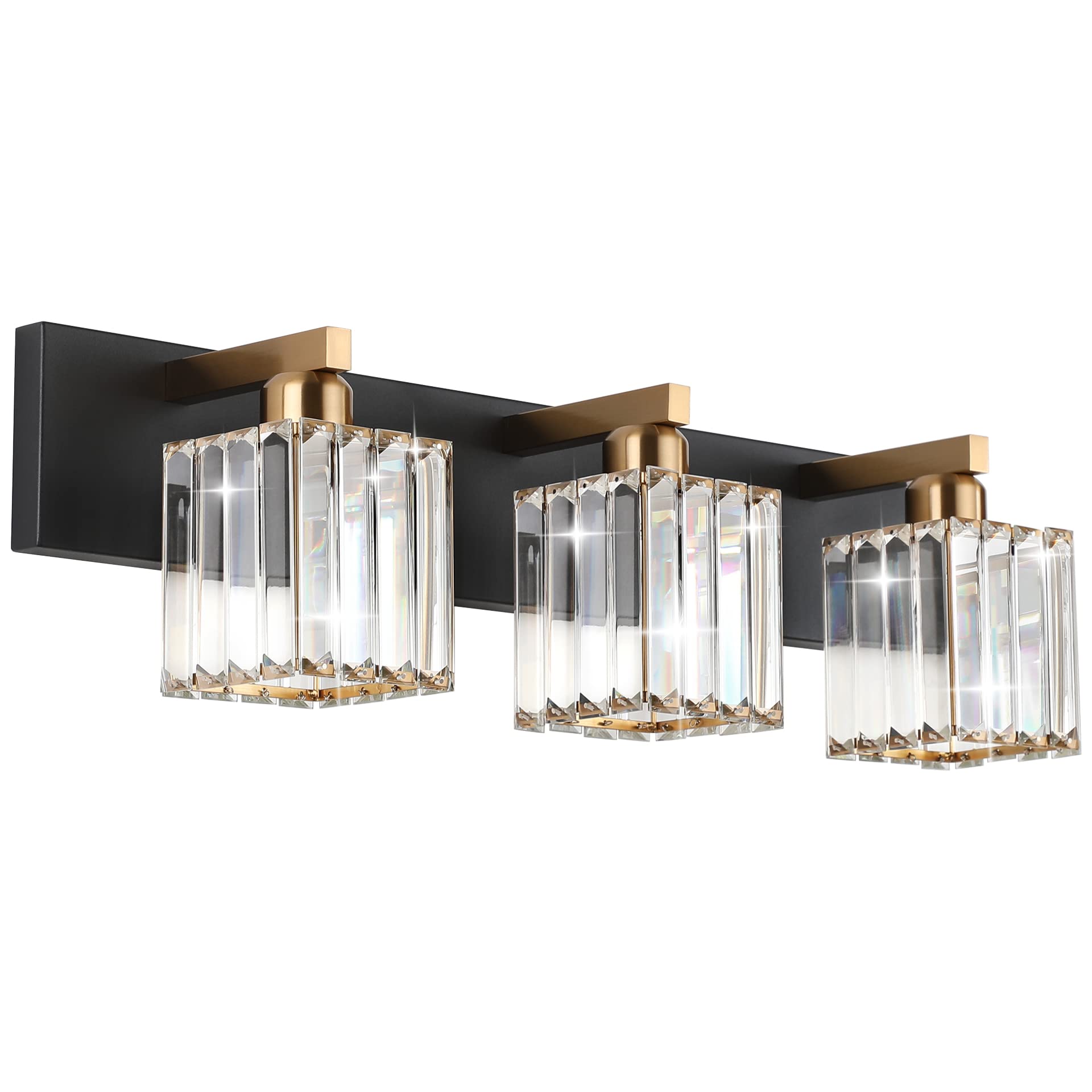 Aipsun 3-Light Vanity Light Fixtures, Black Brass Square Shade, Aluminum, Model 8461, Modern Bathroom Lighting