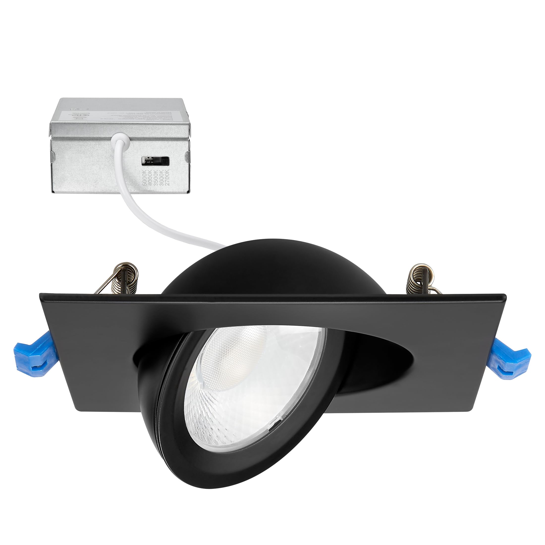 Maxxima 4 in. Rotatable Ultra-Thin Square Recessed LED Floating Gimbal Downlight, 1000 Lumens 5 CCT Selectable 2700K/3000K/3500K
