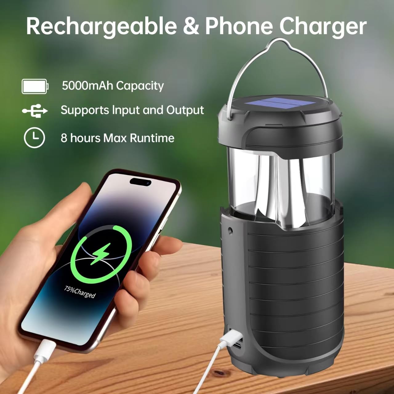 Solar Camping Lantern,Rechargeable LED Lights, 5000mAh Waterproof Solar Powered/ Hand Crank Powered Rechargeable Lantern, Emerge