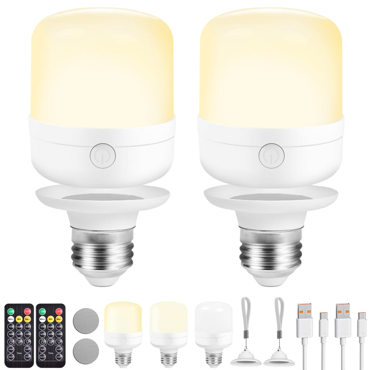 E26 Battery-Operated Rechargeable Light Bulbs With Remote For Lamps, Sconces, And Non-Hardwired Fixture, 3 Color Temperatures, T