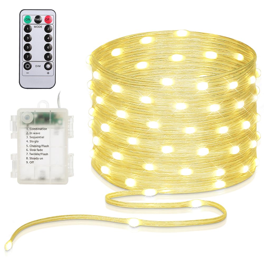 KepStars 16.5ft Battery Operated String Lights, 50 LED Fairy String Lights Battery Powered with Remote & Timer for Indoor Outdoor Christmas Trees Wreath Decoration Party Bedroom Patio Decor-Warm White
