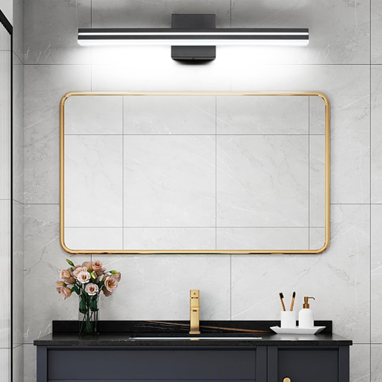 Sinerise 24-Inch Led Modern Bathroom Vanity Light Bar, Matte Black Modern Acrylic Bathroom Wall Lighting Fixtures Over Mirror (C