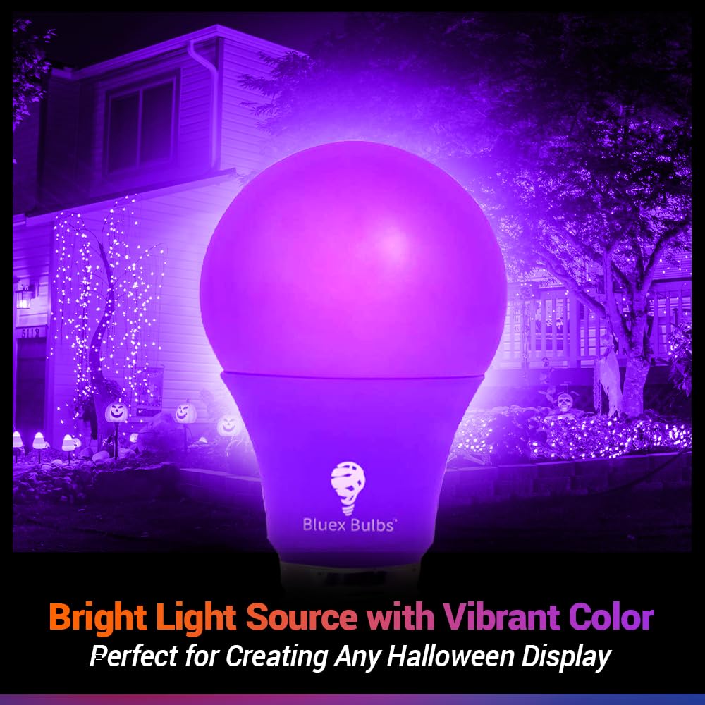 Bluex Bulbs LED A19 Purple Light Bulb, 9W (60W Equivalent), E26 Base, 2 Pack, Perfect for Party & Holiday Decoration, Purple