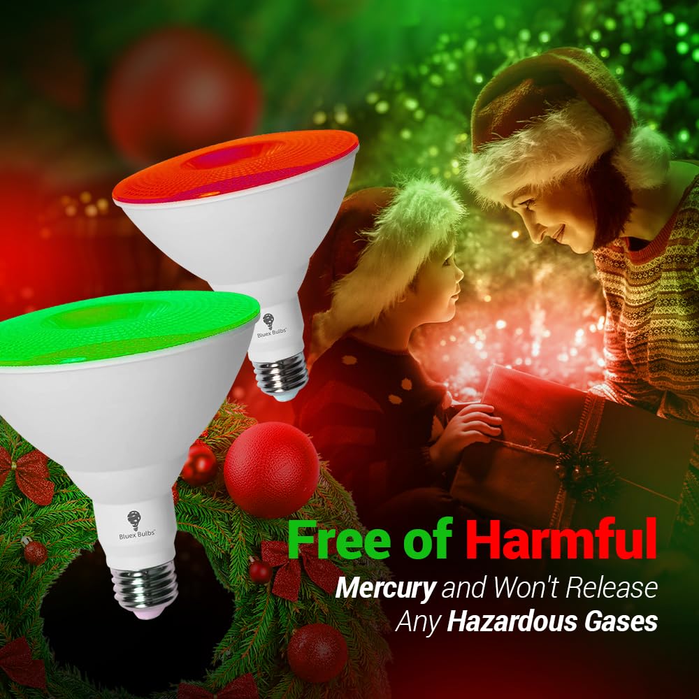 Bluex Bulbs PAR38 LED Flood Light Bulb - 18W Dimmable - E26 Base - 2 Pack - Red+Green